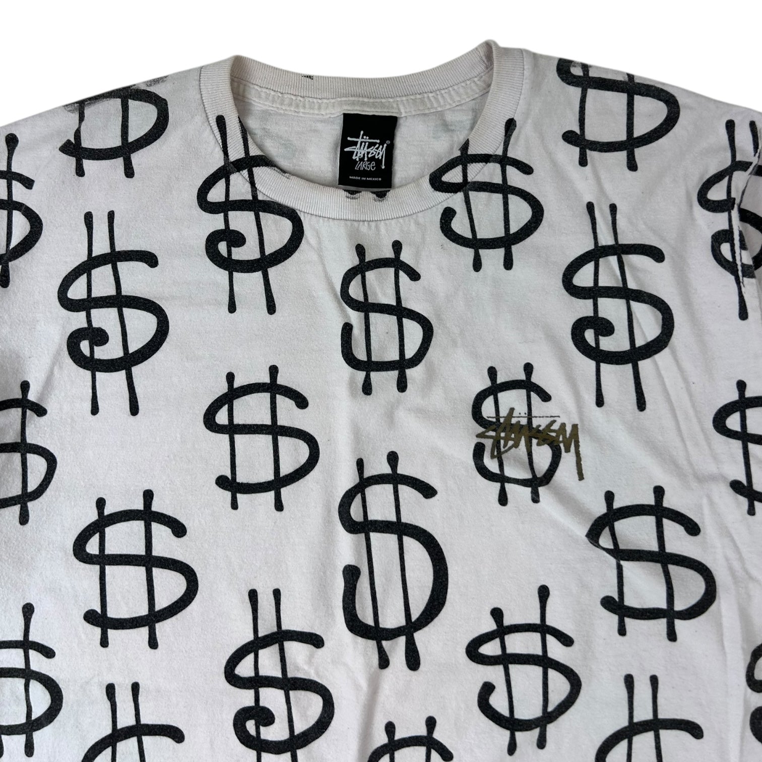 Vintage Stussy Dollar Sign All Over Print White