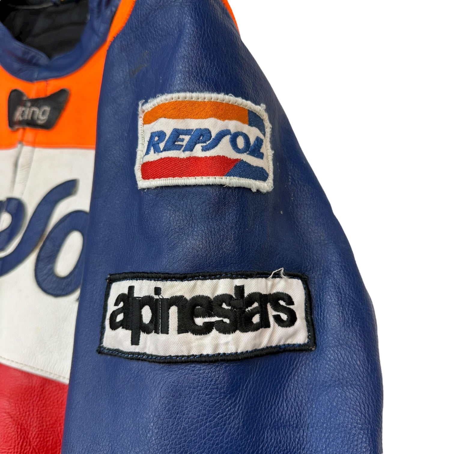 Vintage Repsol Michelin Racing Leather Jacket Orange/Blue