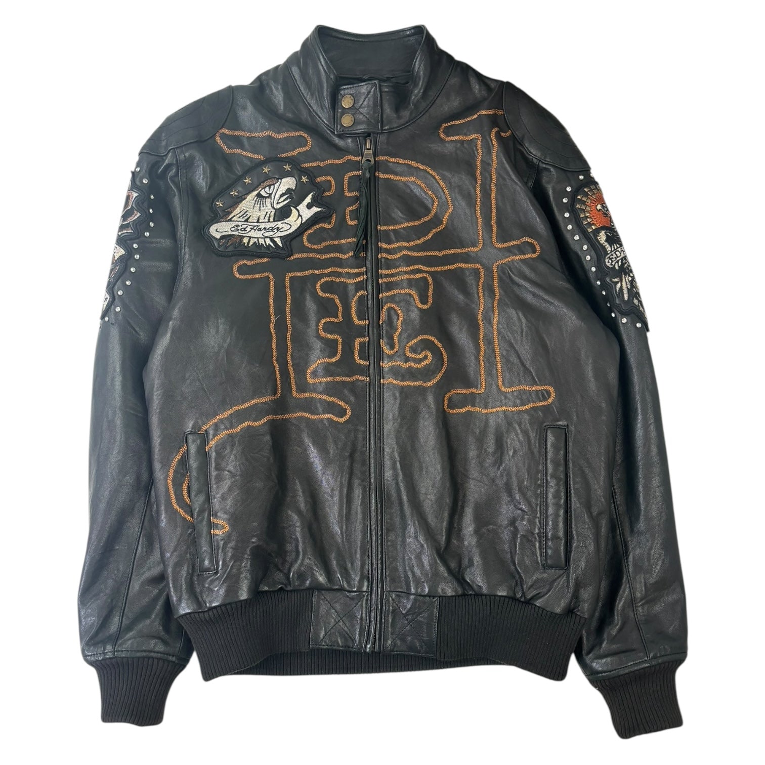 Vintage Ed Hardy For Avirex Leather Jacket Black