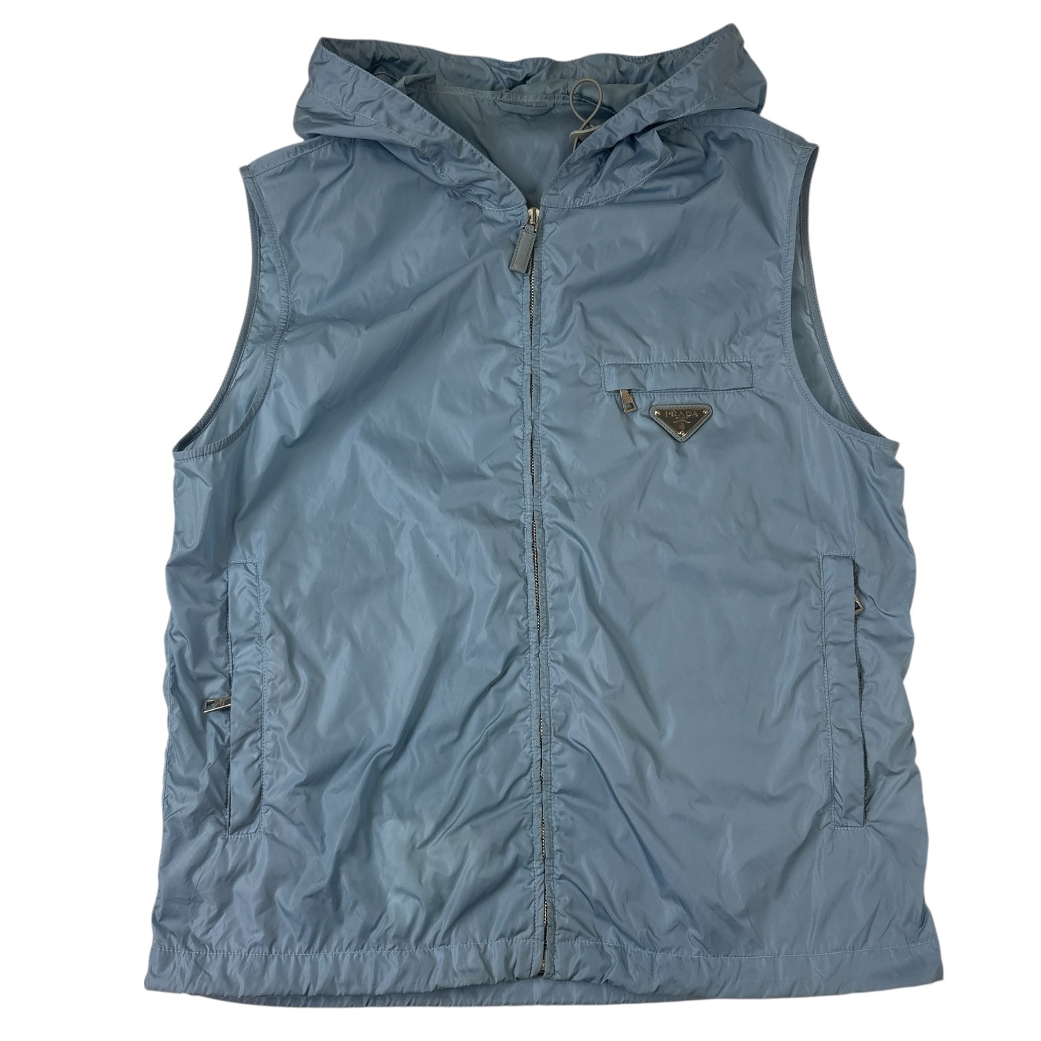 Prada Logo Plate Hooded Vest Baby Blue