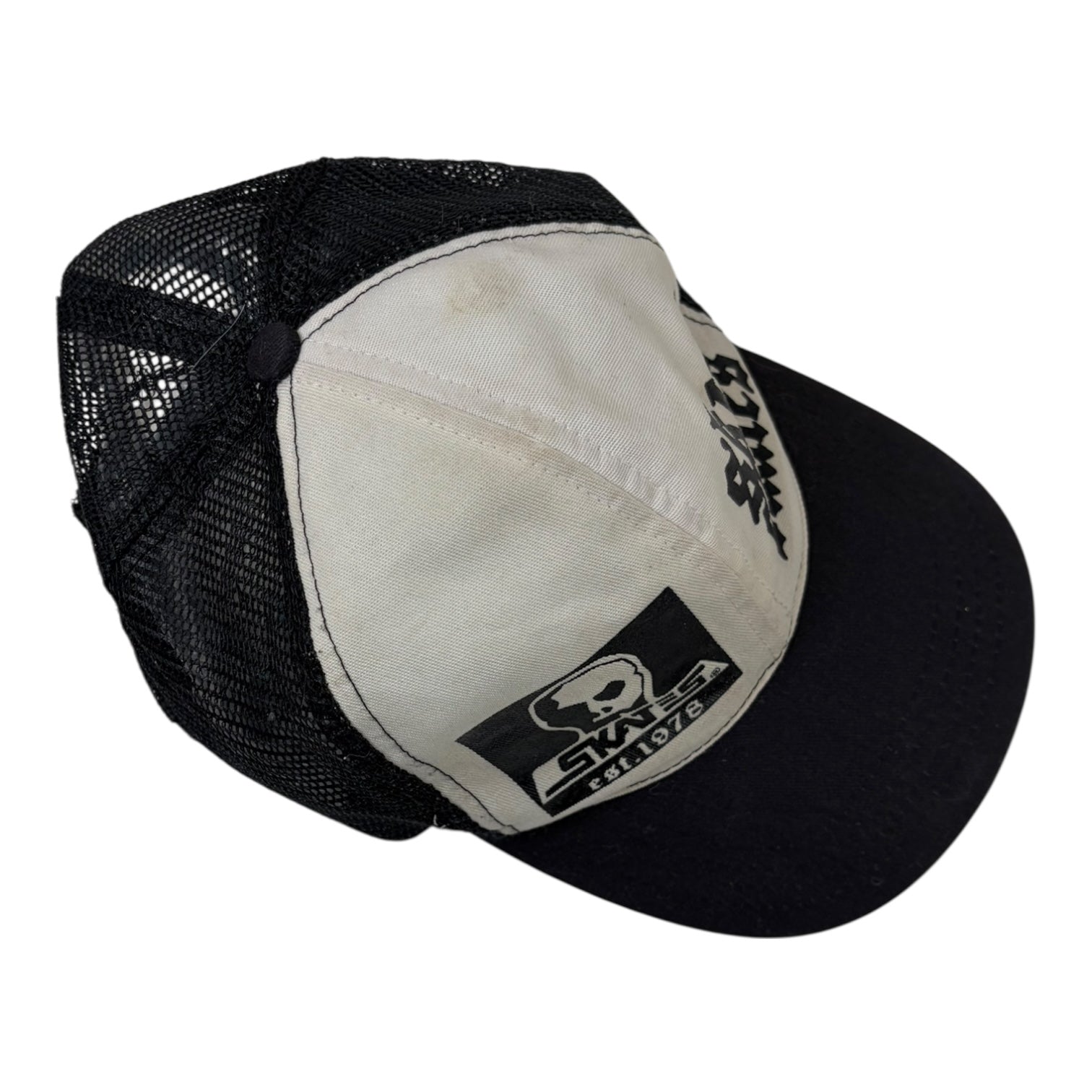 Vintage Skull Skates Foam Mesh Trucker Hat White