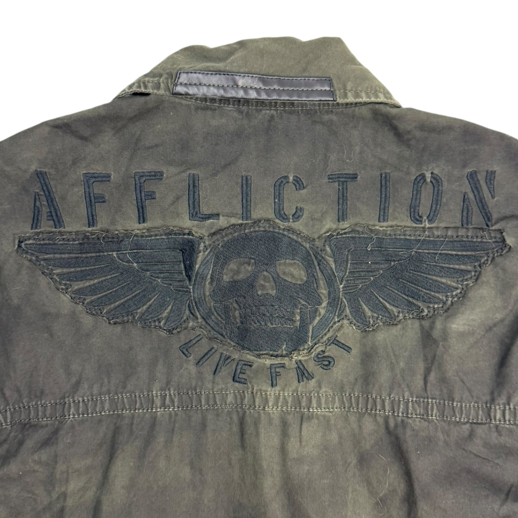 Y2K Affliction Tactical Pocket Button Up Militant Green