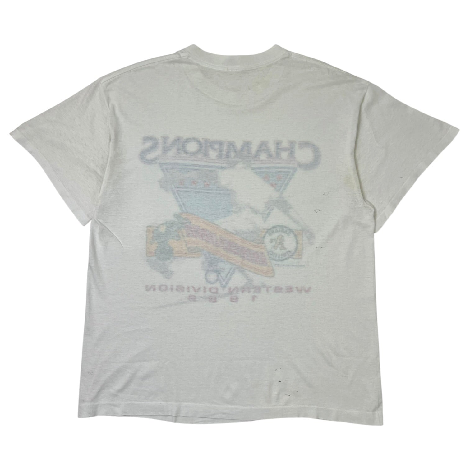 Vintage 1989 Oakland Athletics American League Champions Western Division T-Shirt White