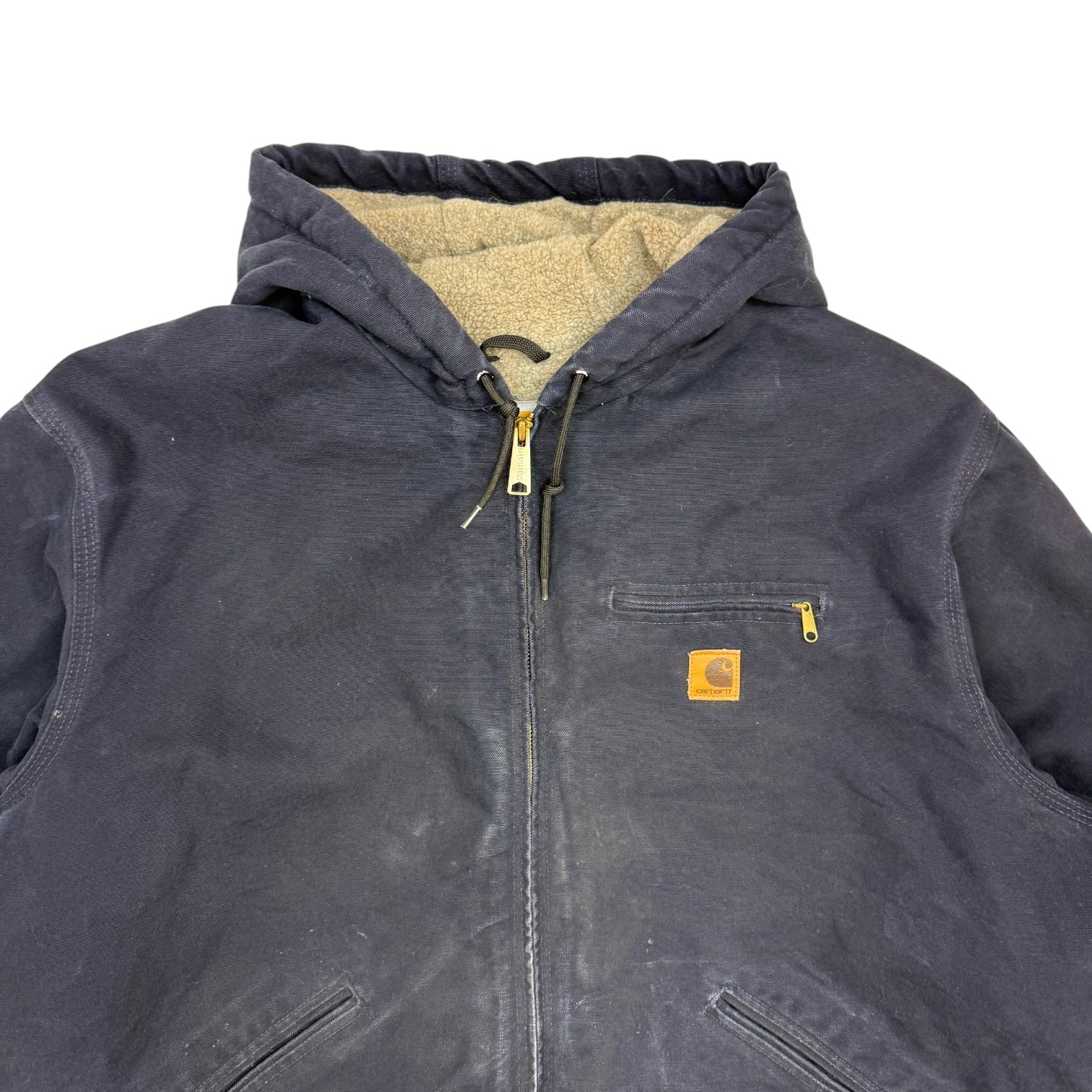 Vintage Carhartt Sherpa Lined Hooded Detroit Jacket Navy Blue
