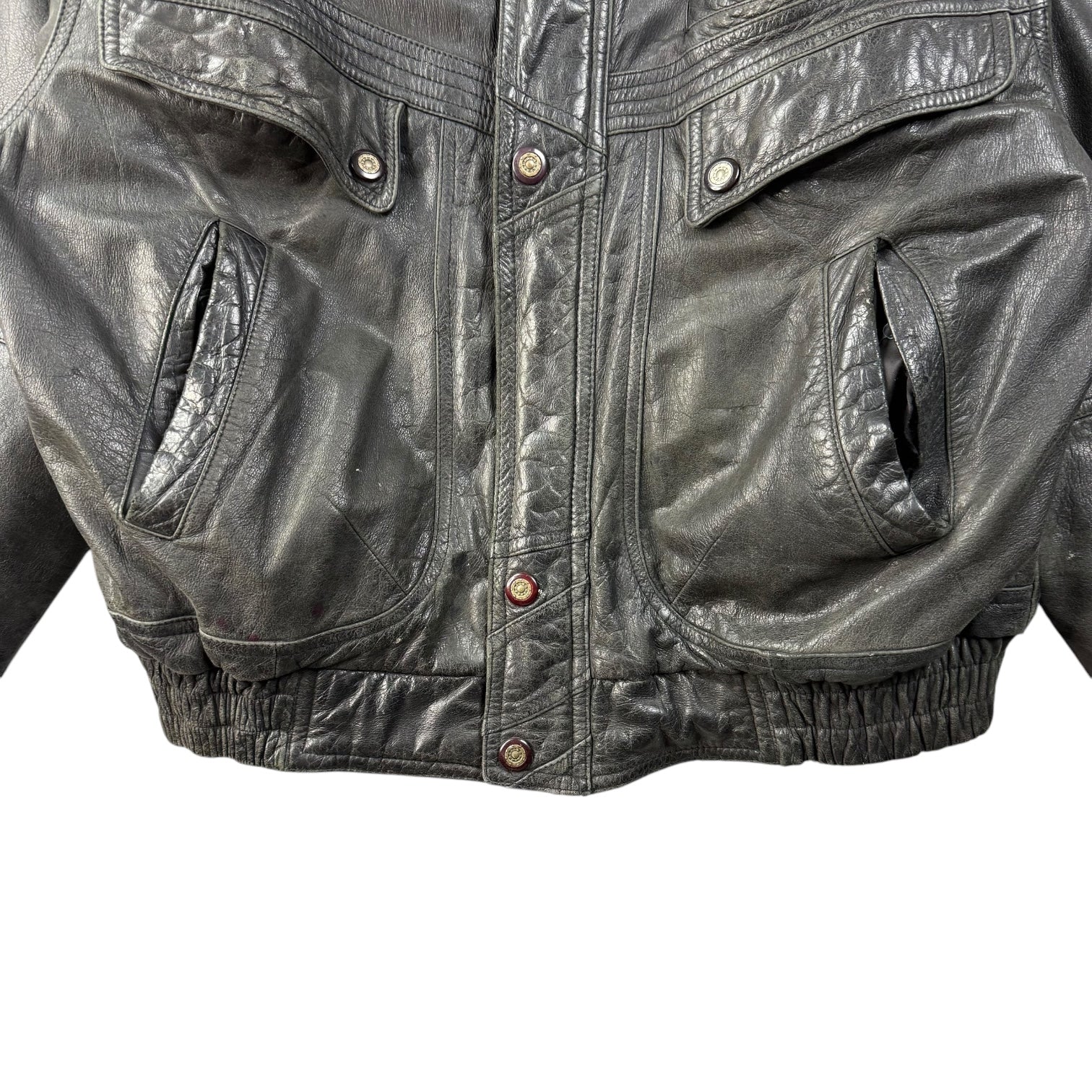 Vintage Leather Bomber Jacket Black