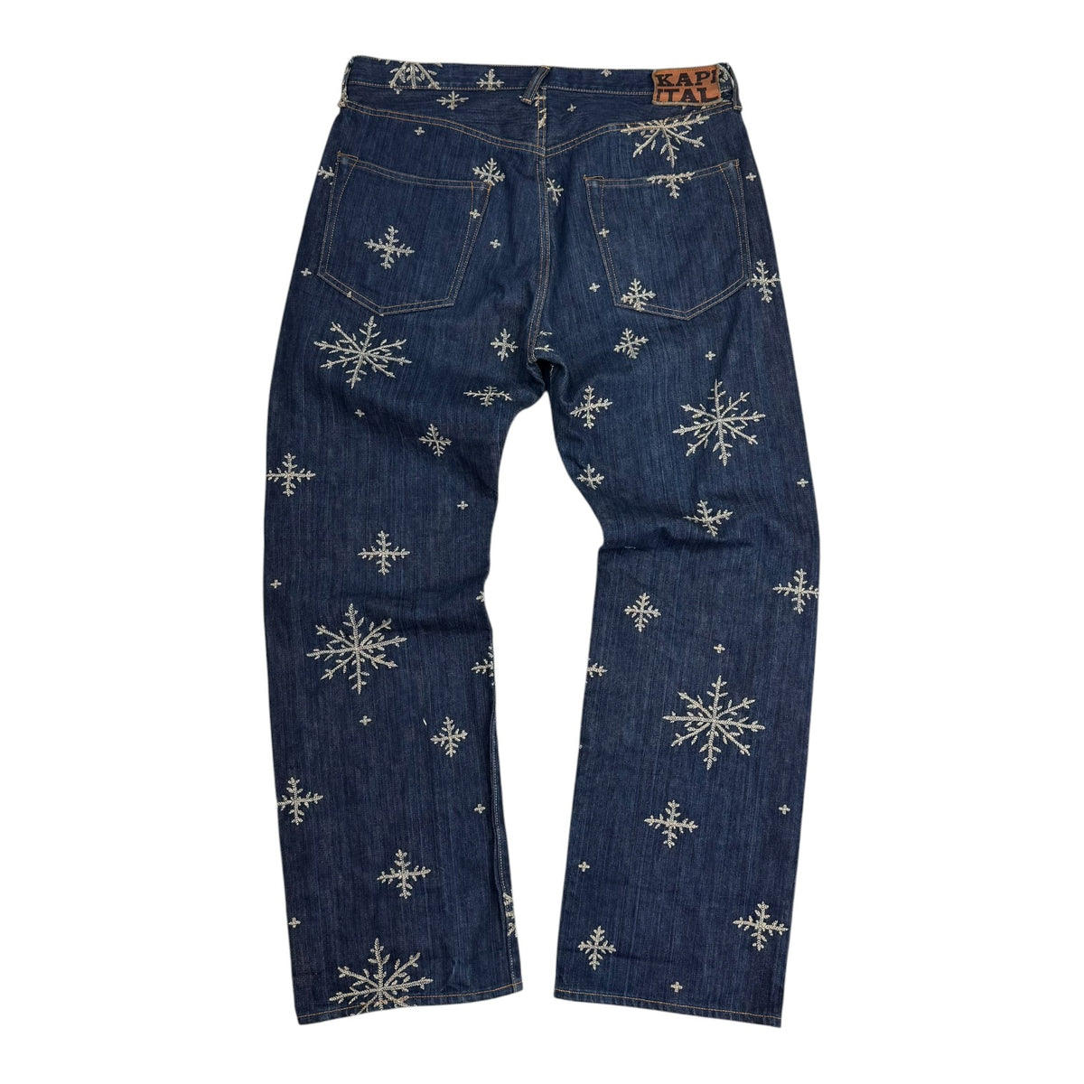 Kapital 14oz Denim Snow Pattern Embroidery 5P TH Straight Jeans Dark Indigo