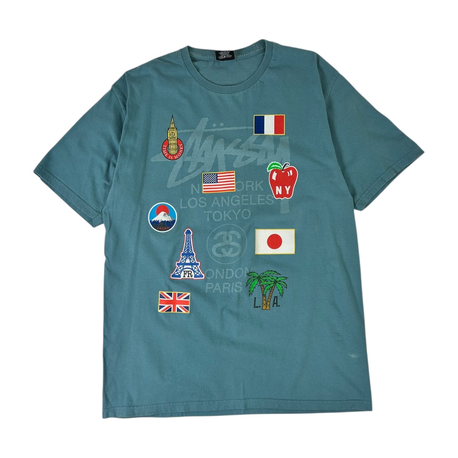 Stussy Worldwide Tour Flags T-Shirt Teal