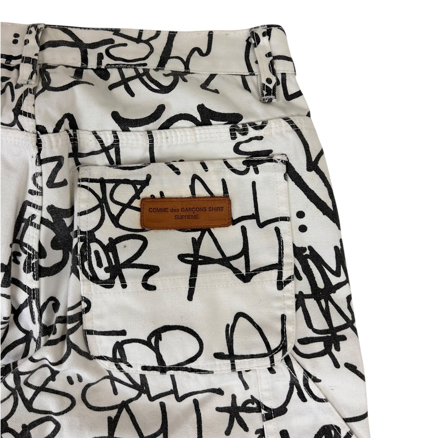 Supreme x Comme Des Garçon Shirt Justice For All Graffiti Pants White