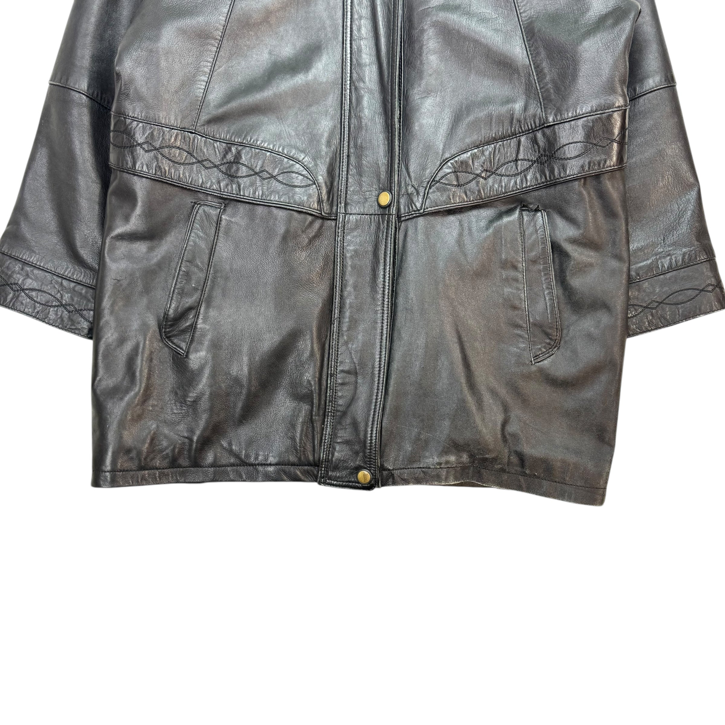 Vintage Danilo Italy Leather Trench Coat Jacket Black