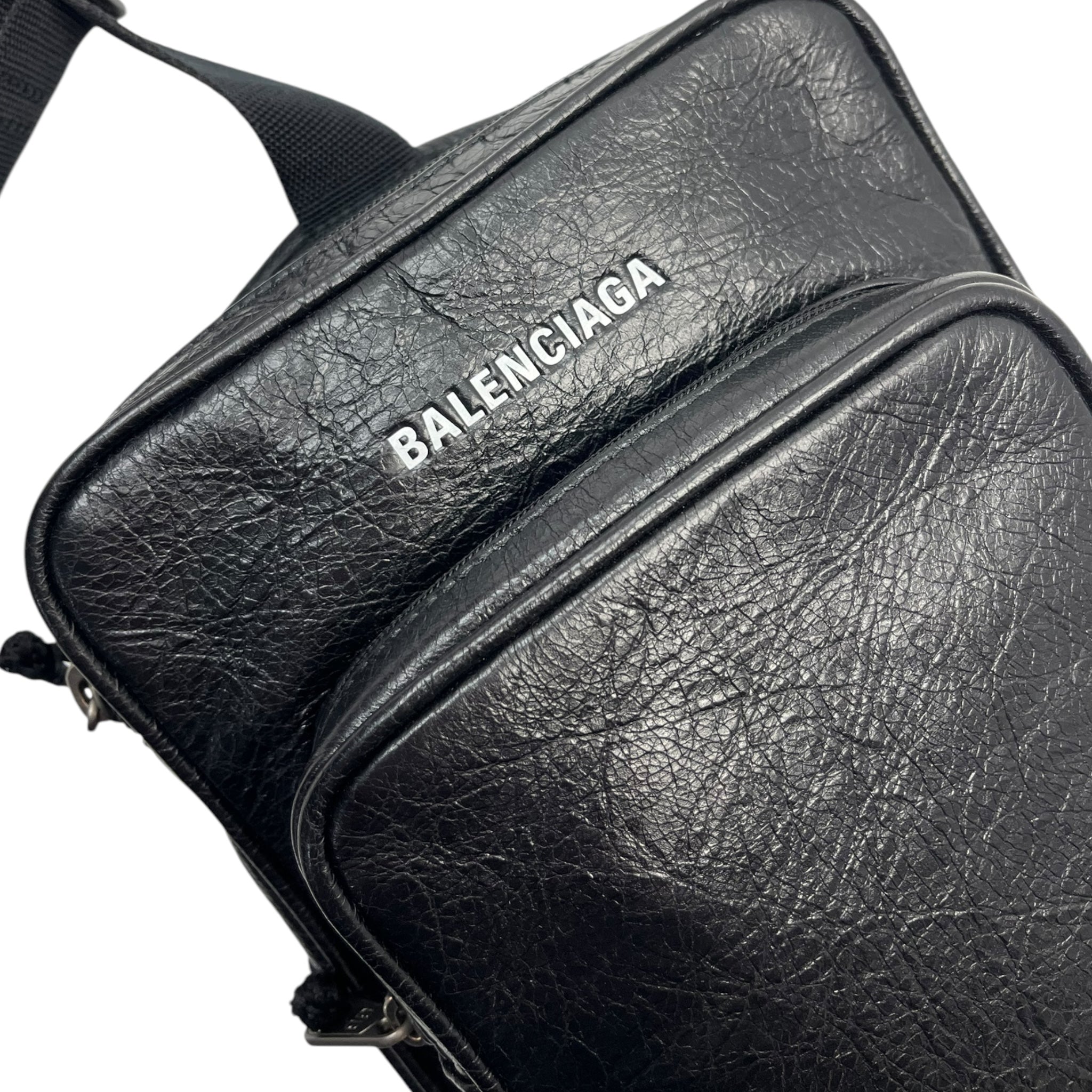 Balenciaga Explorer Crossbody Messenger Bag in Black Lambskin