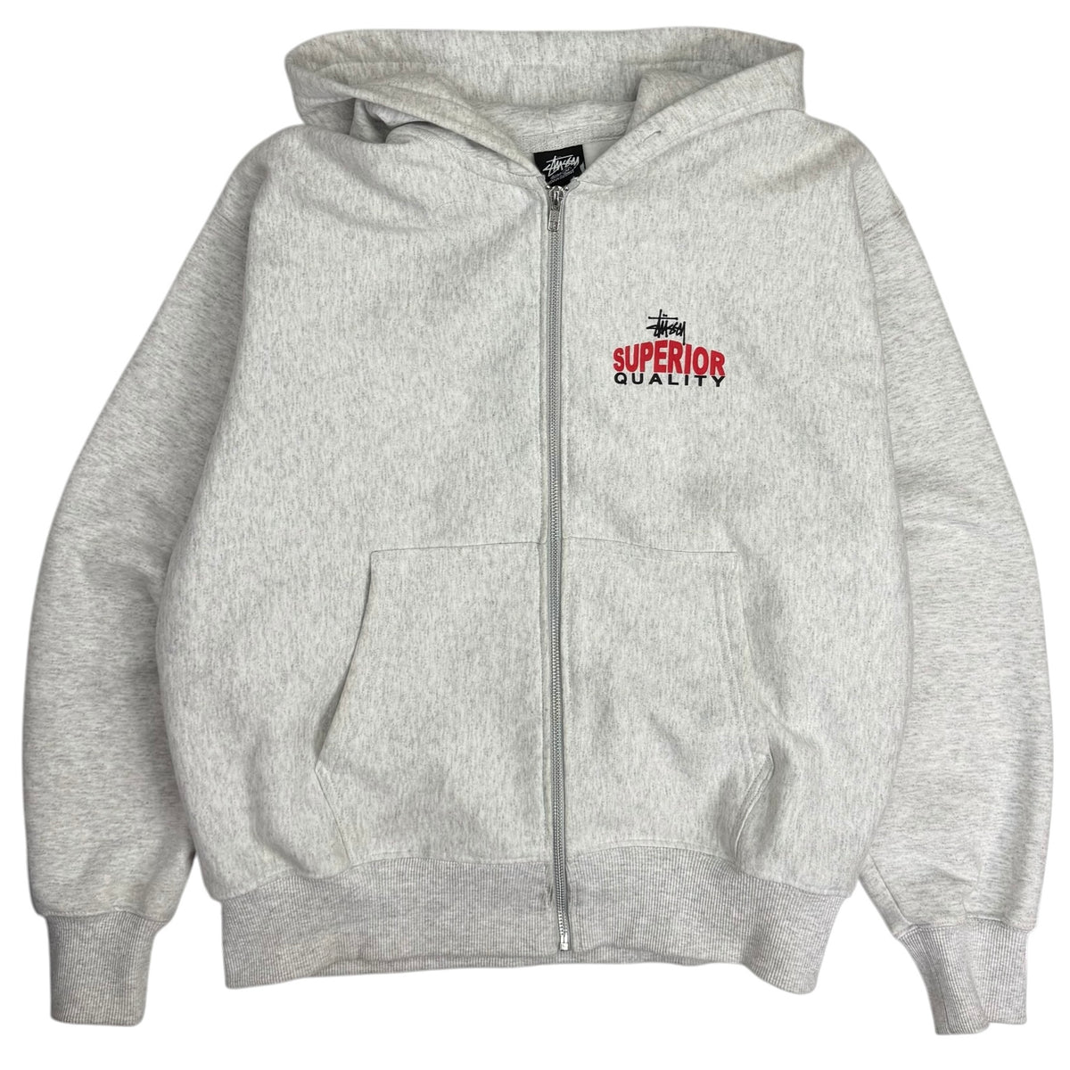 Stussy Superior Quality Zip Up Hoodie Grey