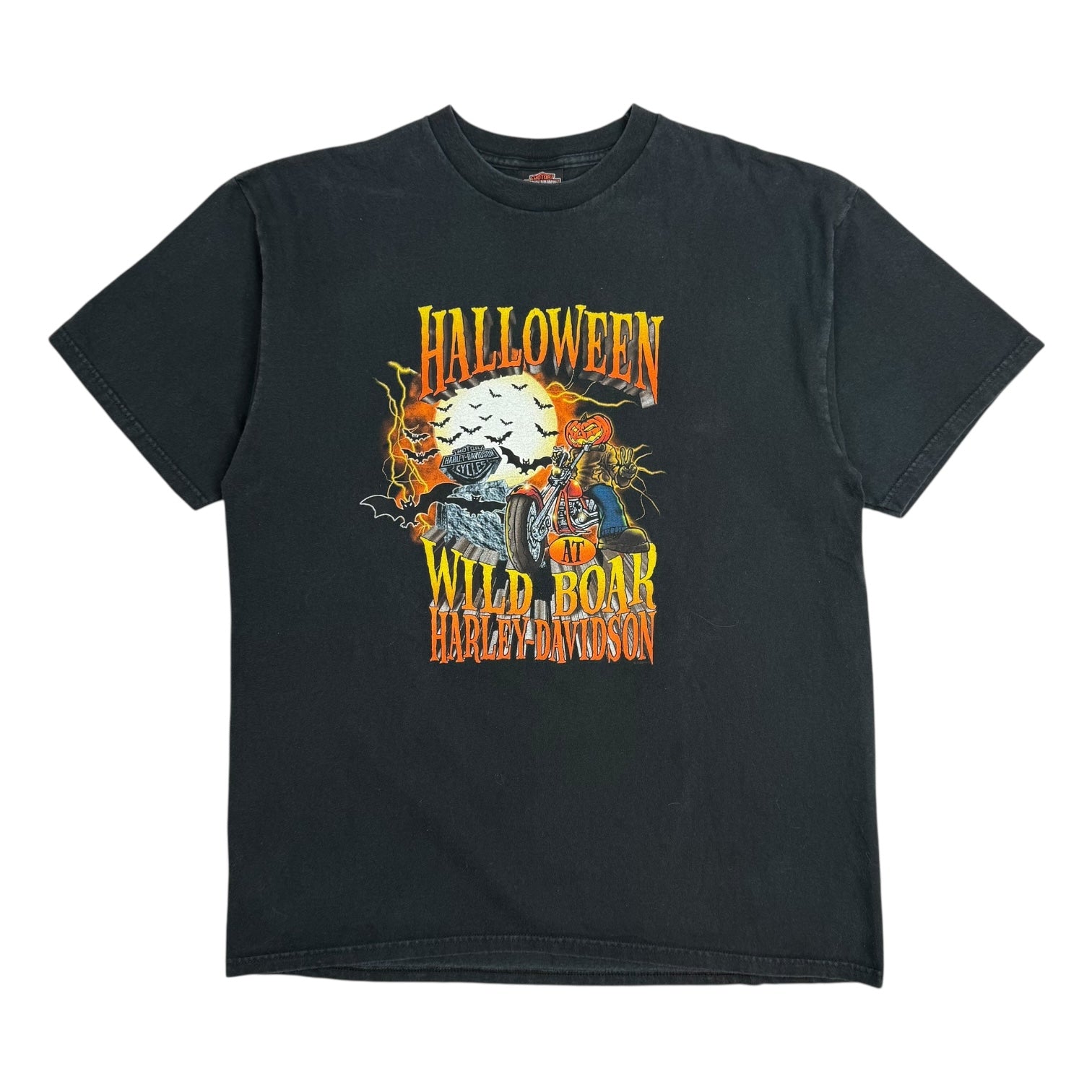 Vintage Halloween At Wild Boar Harley Davidson Tee Black