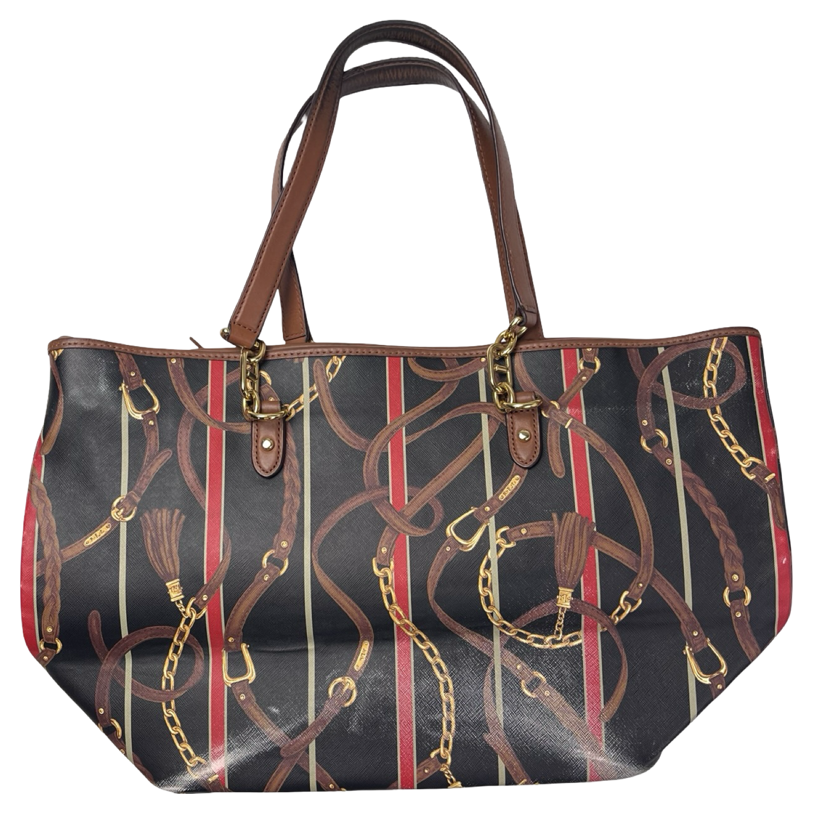 (W) Lauren Ralph Lauren Equestrian Print Satchel Bag Black