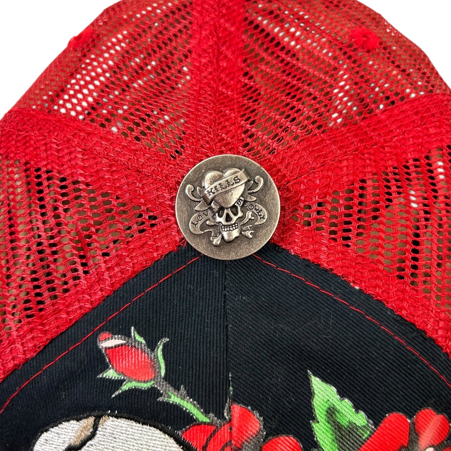 Vintage Y2K Ed Hardy Embroidered Heart Snapback Hat Red/Black