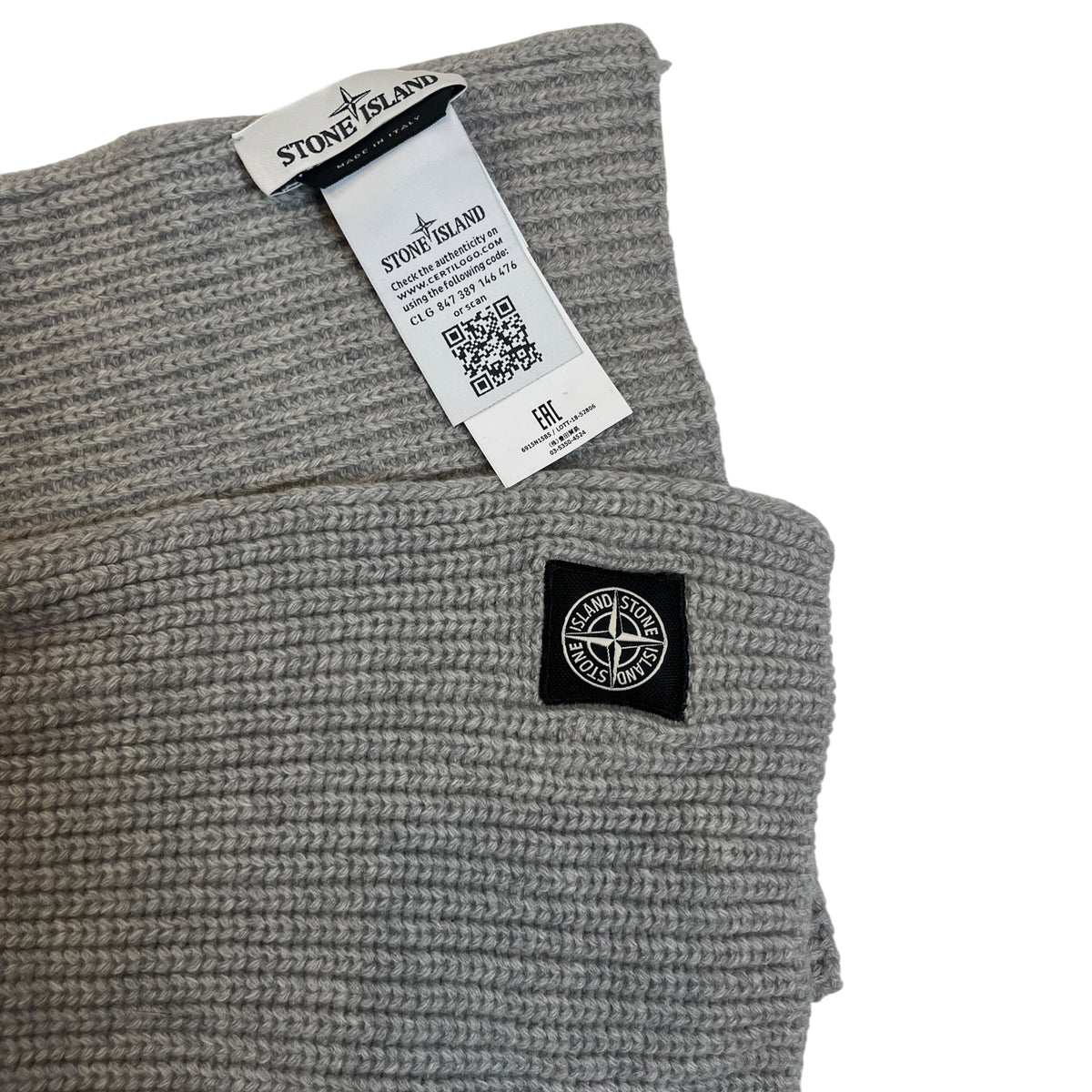 Stone Island Gray Ribbed Knit Wool Scarf