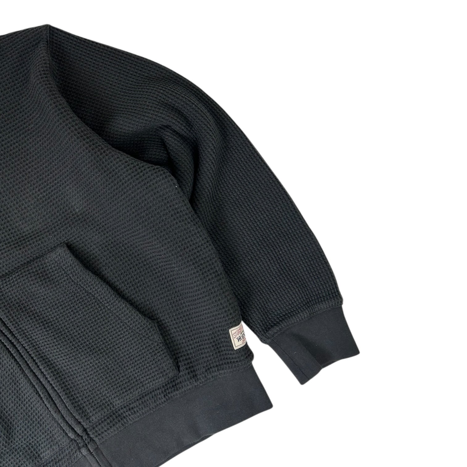 Stussy Double Layer Waffle Zip Up Hoodie Black