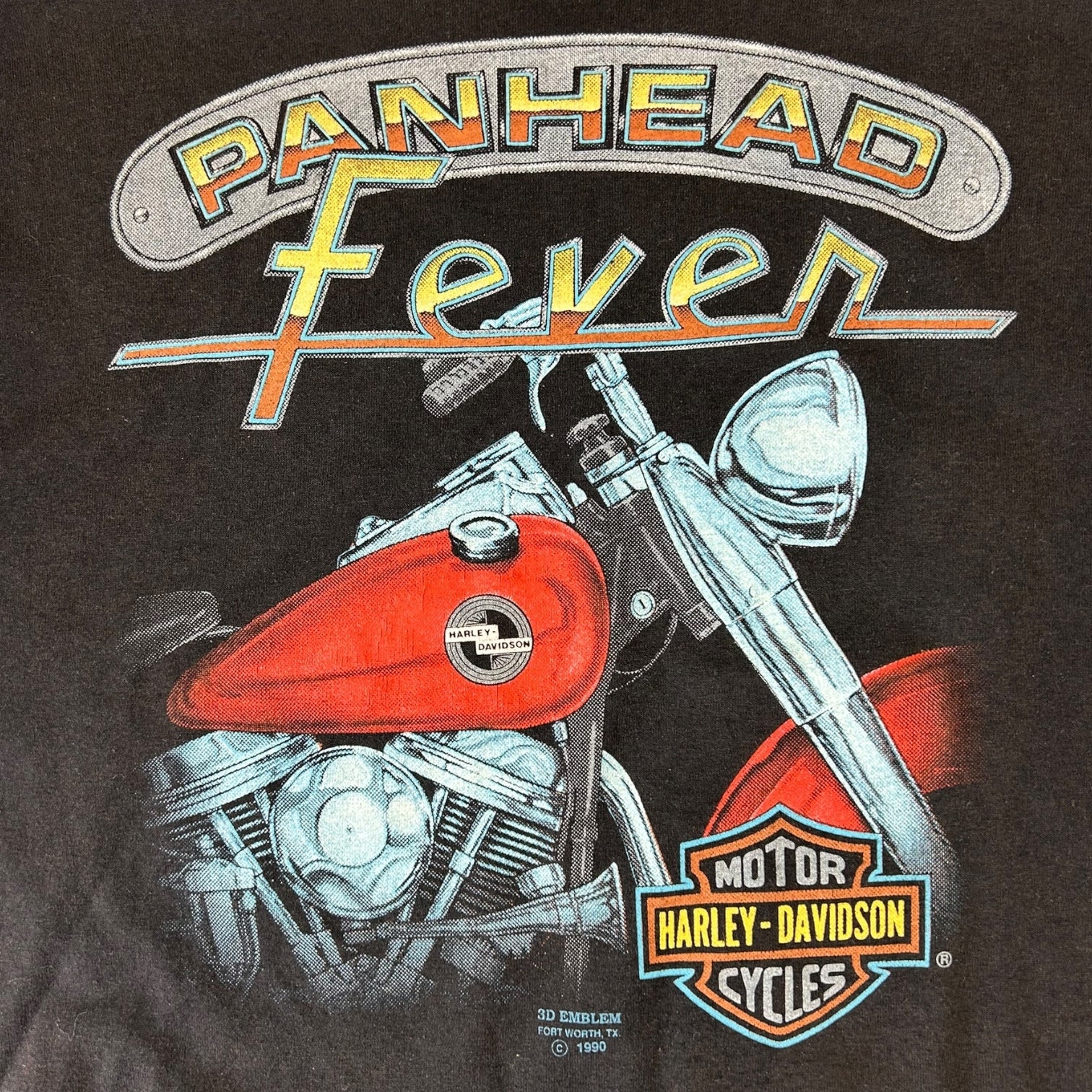 Vintage 1990 Harley Davidson “Panhead Fever” 3D Emblem T-Shirt Black