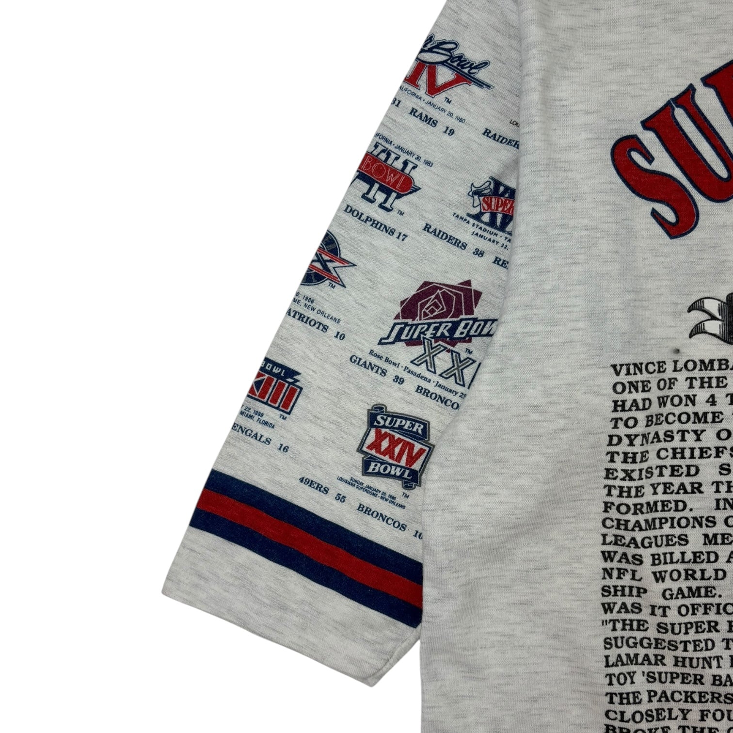 Vintage 1991 Super Bowl XXV Silver Anniversary 3/4 Sleeve T-Shirt Grey