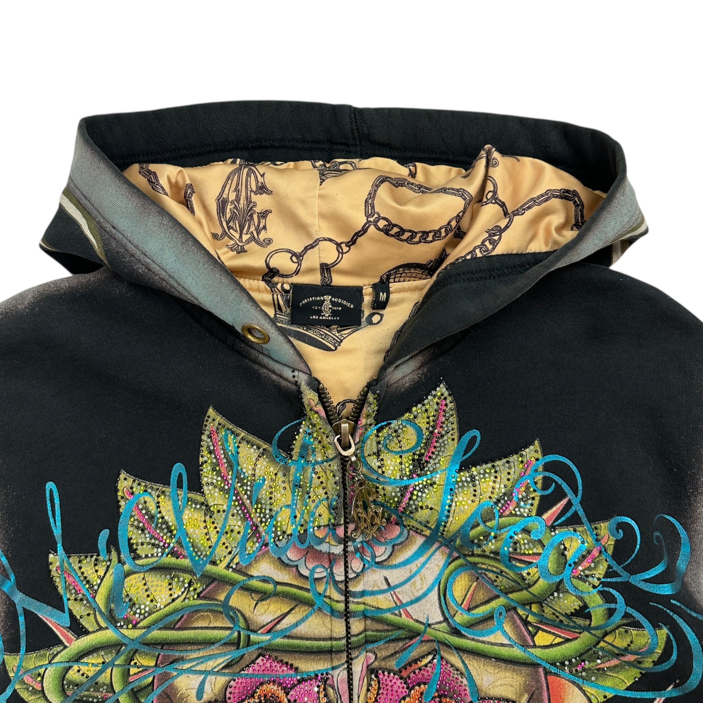 Vintage Y2K Christian Audigier Rhinestone Hoodie Black