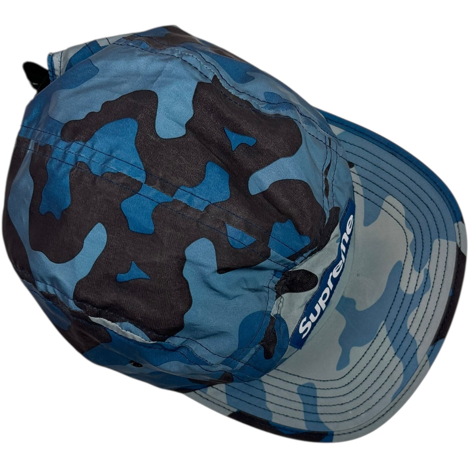 Supreme FW18 Reflective Camo Camp Cap Blue