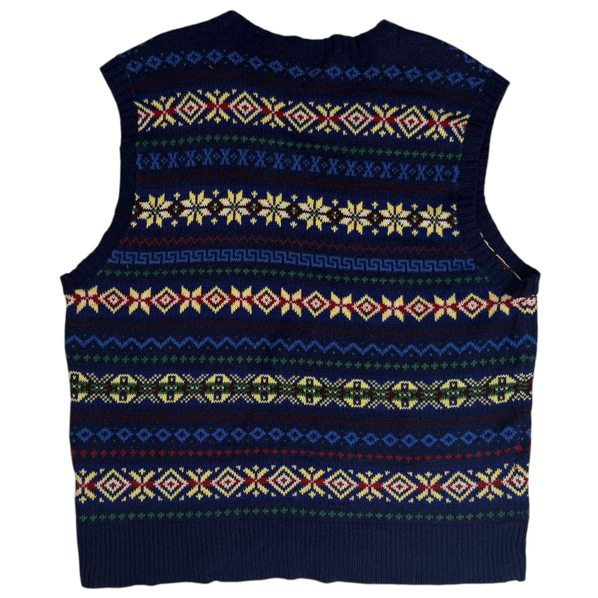 Vintage Polo Ralph Lauren Fair Isle Silk/Linen/Cotton Blend Sweater Vest Blue