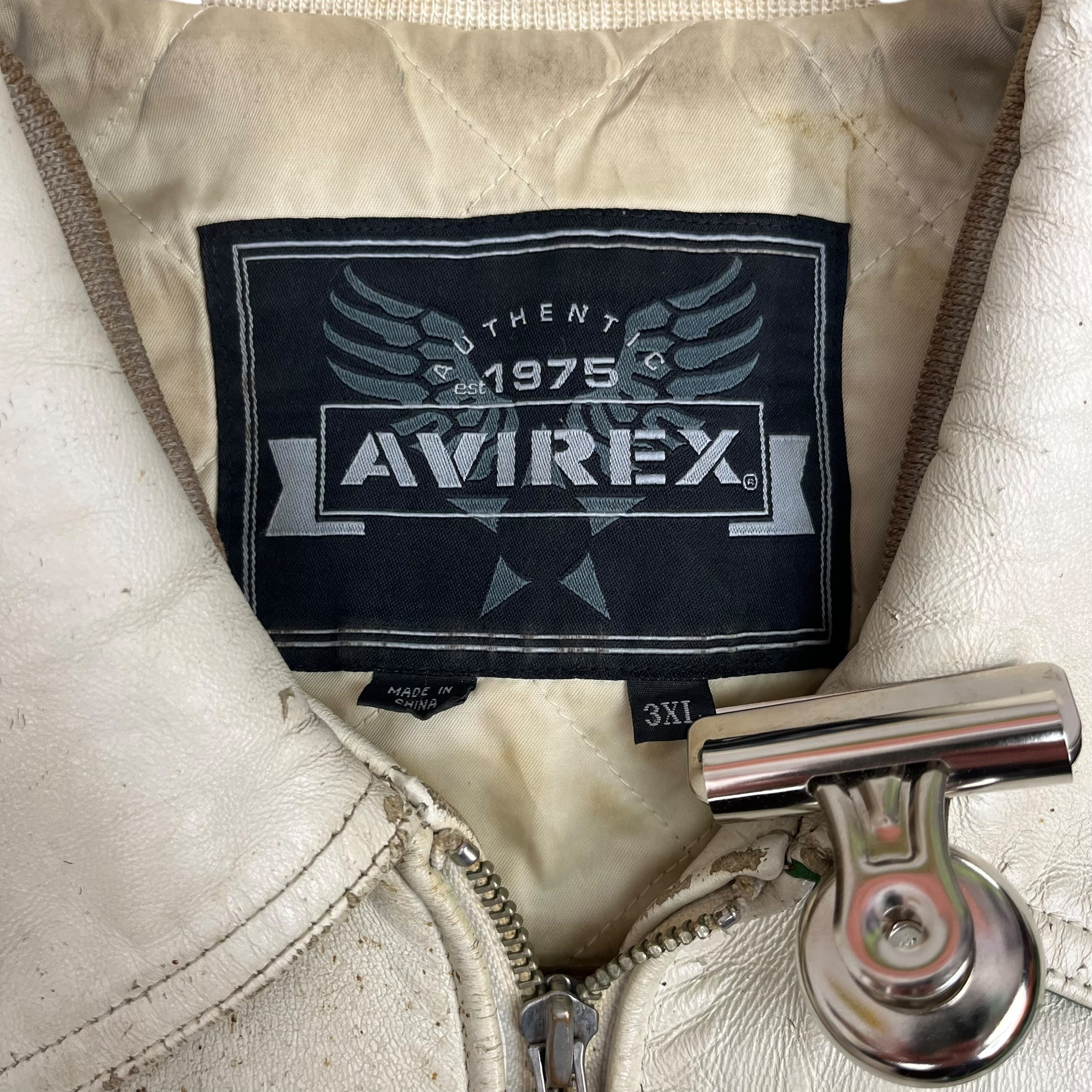 Vintage Avirex Varsity Leather Jacket White/Green