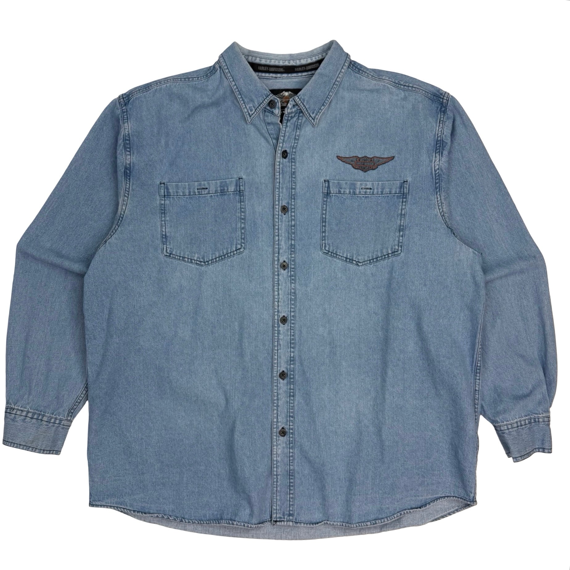 Vintage Harley Davidson Denim Button Up Shirt Blue