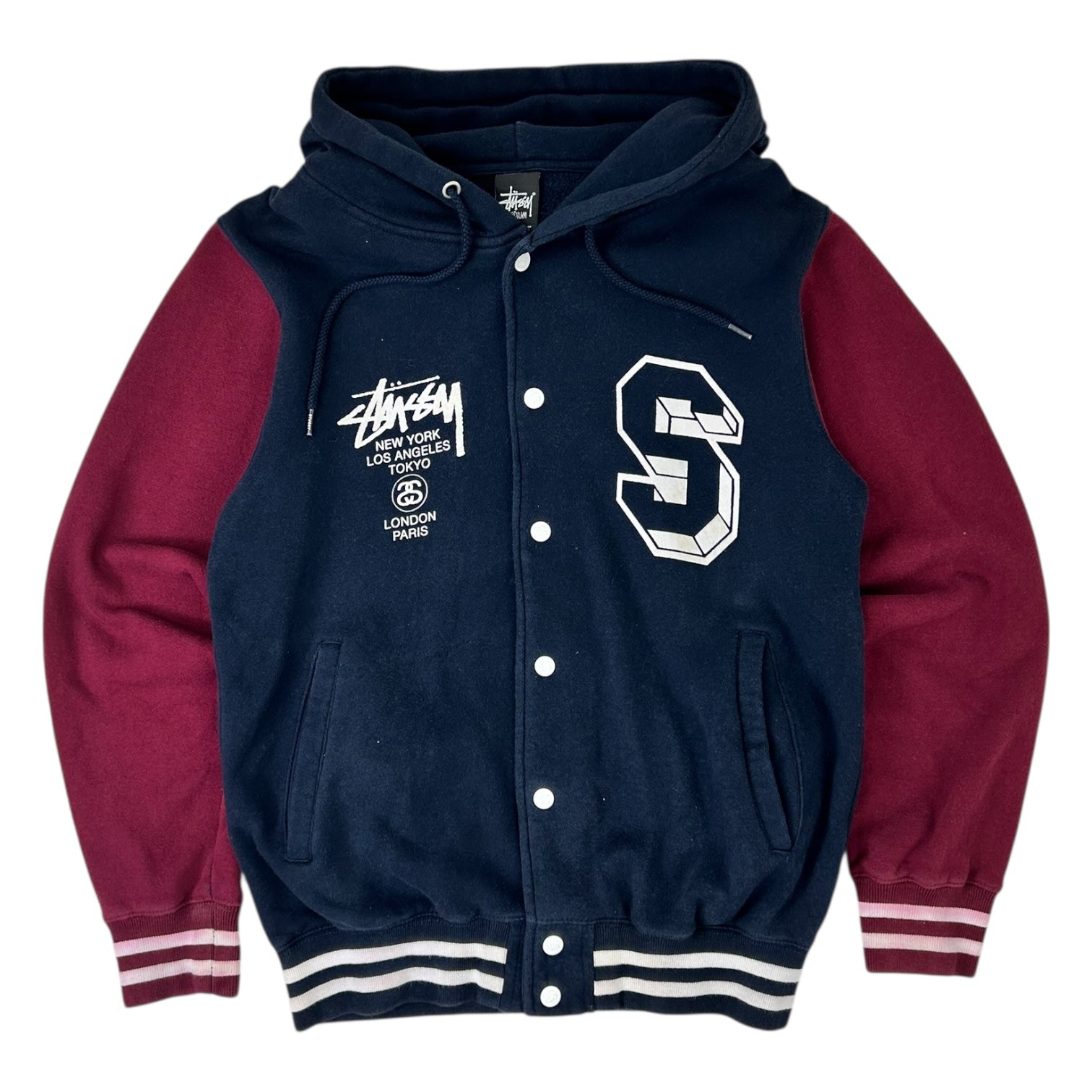 Vintage Stussy Varsity Hoodie Navy/Maroon