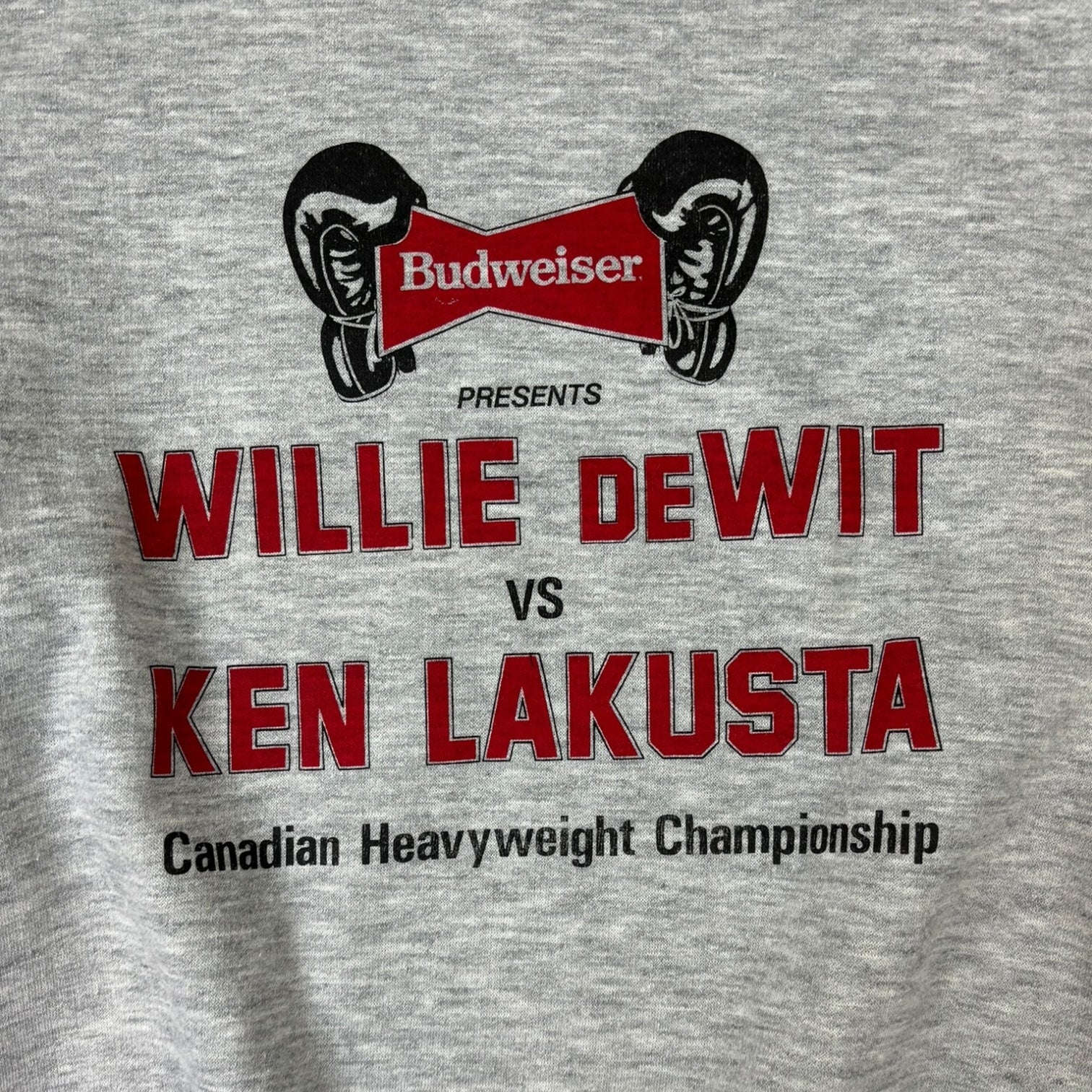 Vintage 1987 Budweiser “DeWit vs. Lakusta” Boxing Crewneck Grey