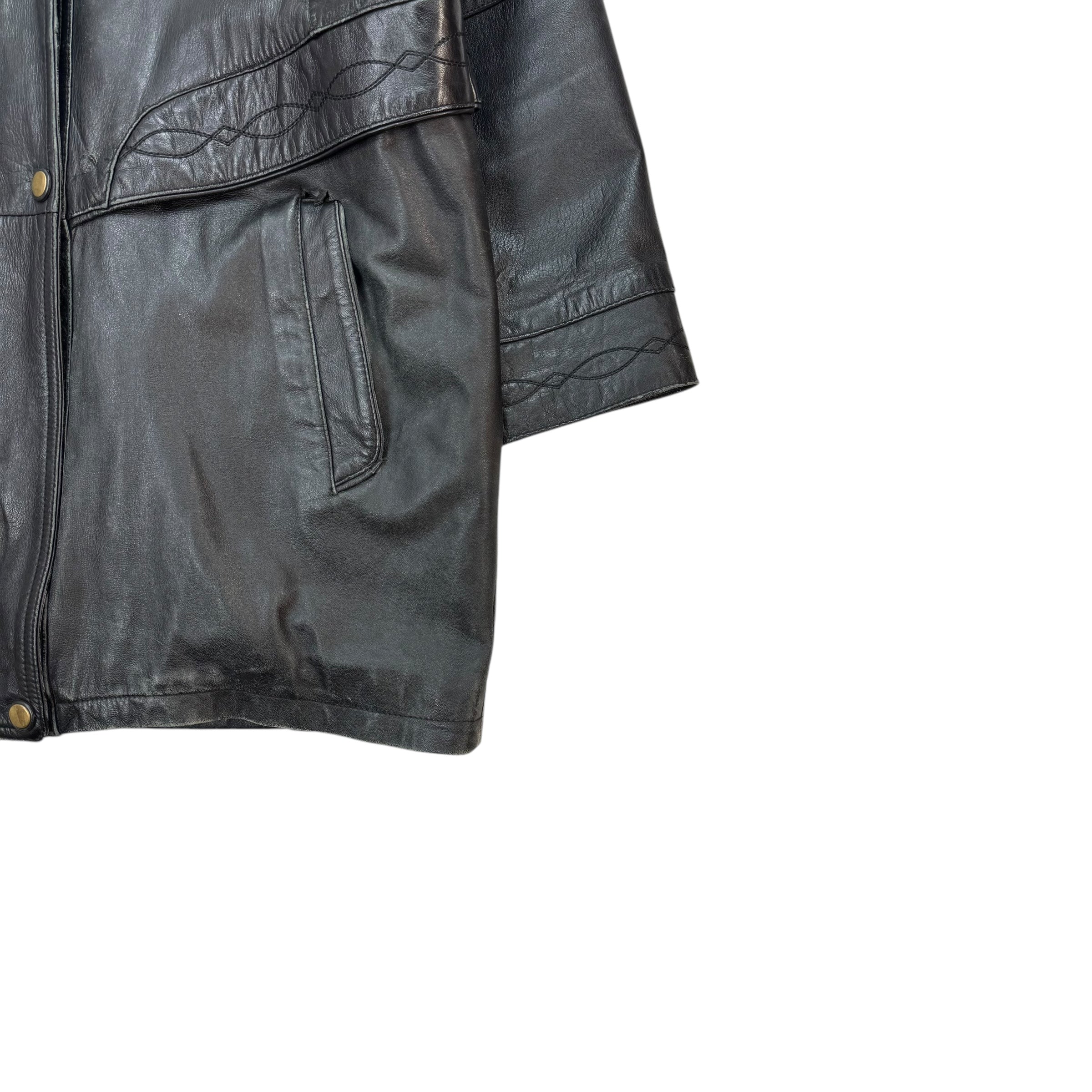Vintage Danilo Italy Leather Trench Coat Jacket Black