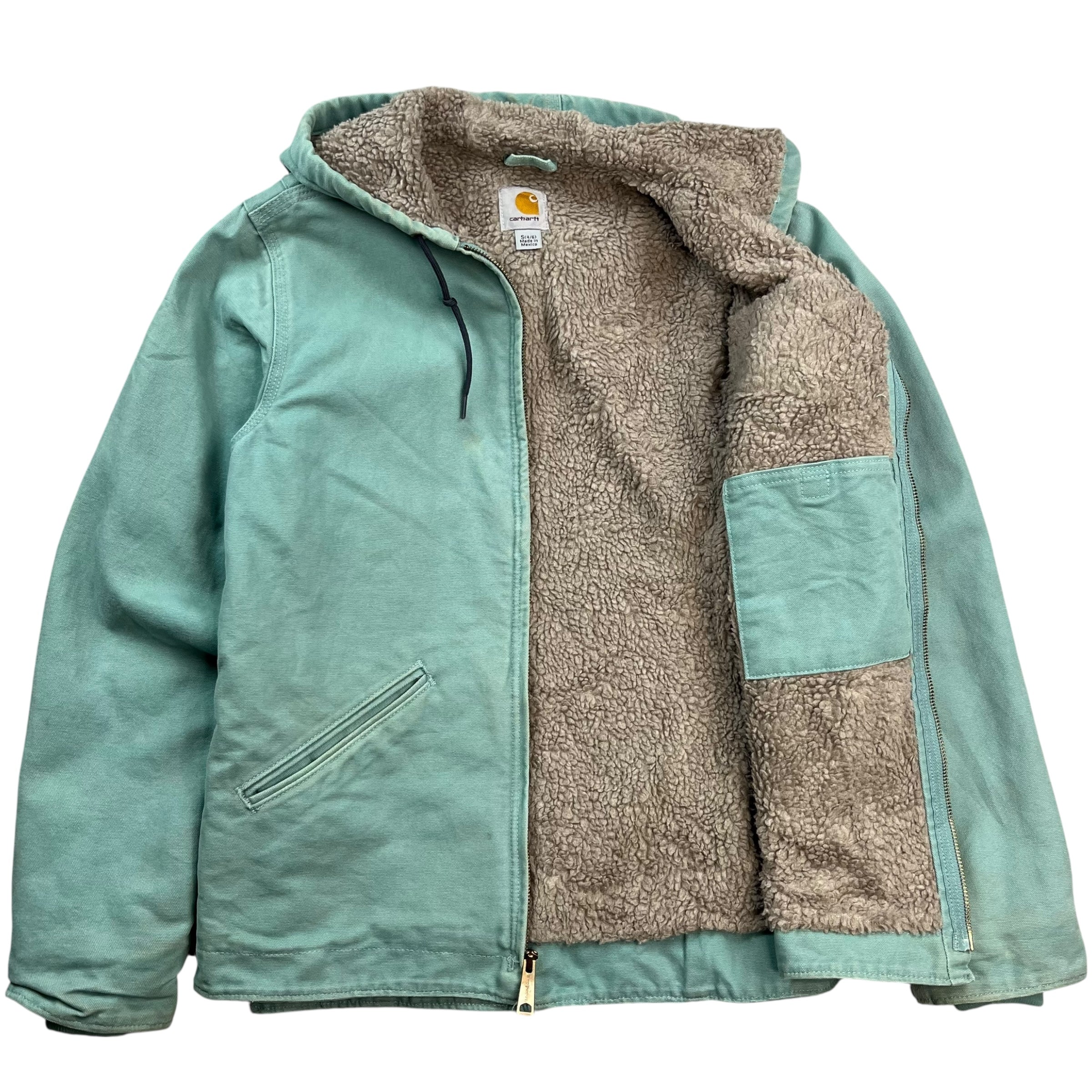 Vintage Women's Carhartt Hooded Detroit Jacket Teal Blue