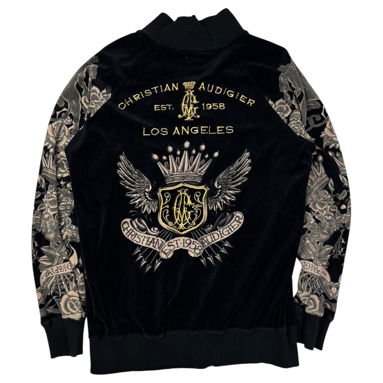 Vintage Y2K Christian Audigier Velour Full Zip Sweater