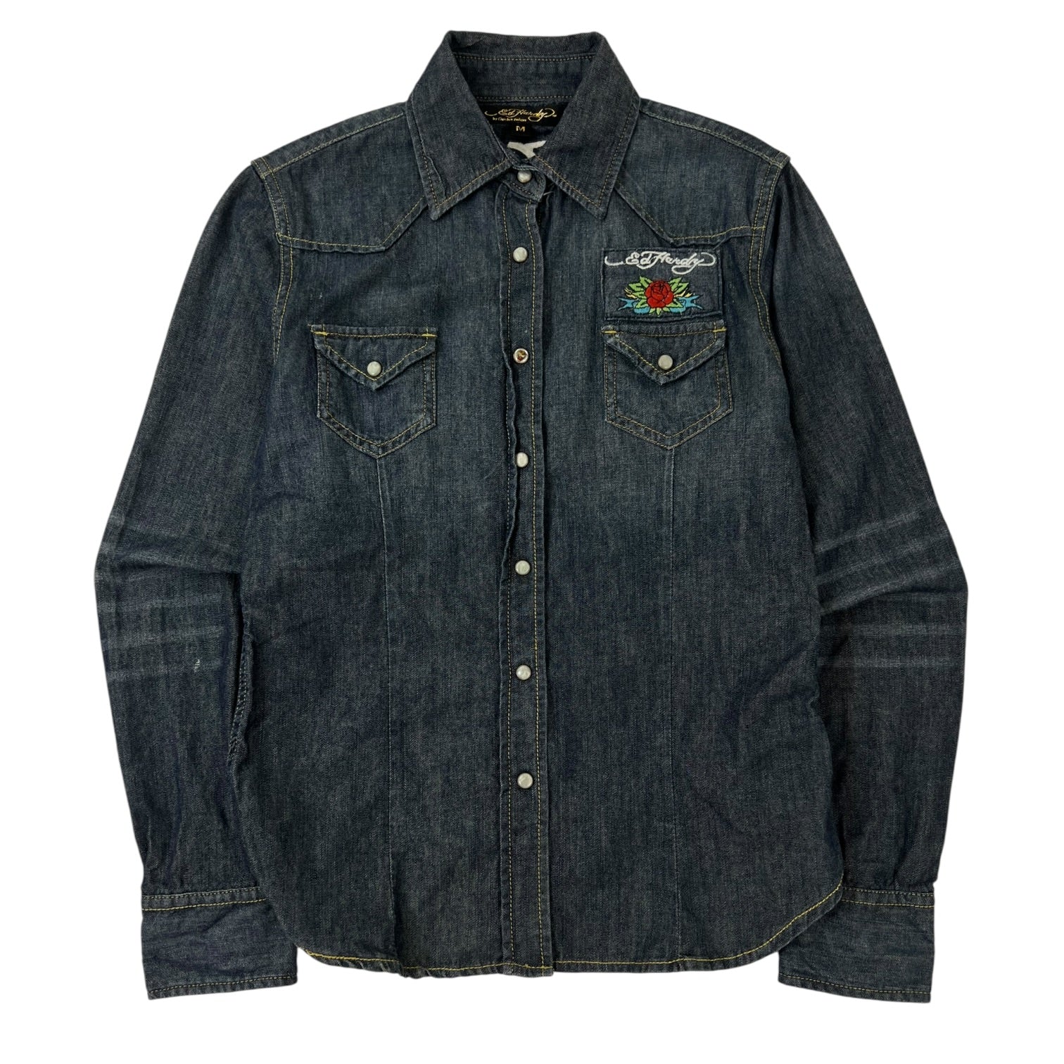 (W) Ed Hardy by Christian Audigier Denim Button Up Shirt