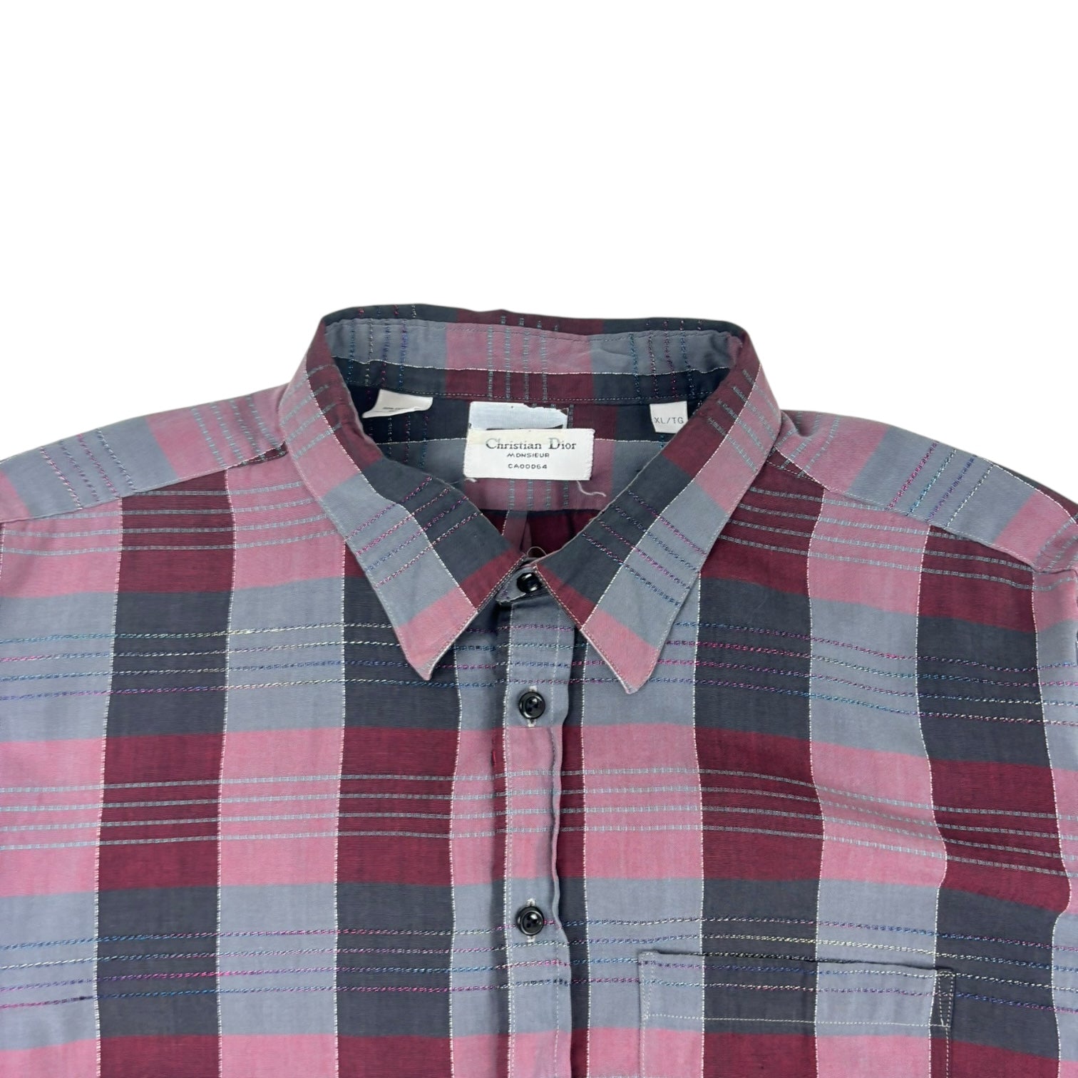 Christian Dior Monsieur Plaid Button-Up Dress Shirt Red/Grey