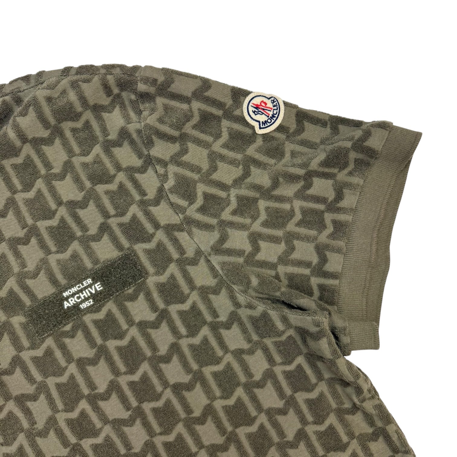 Moncler Towelling Monogram Button Up Polo Green