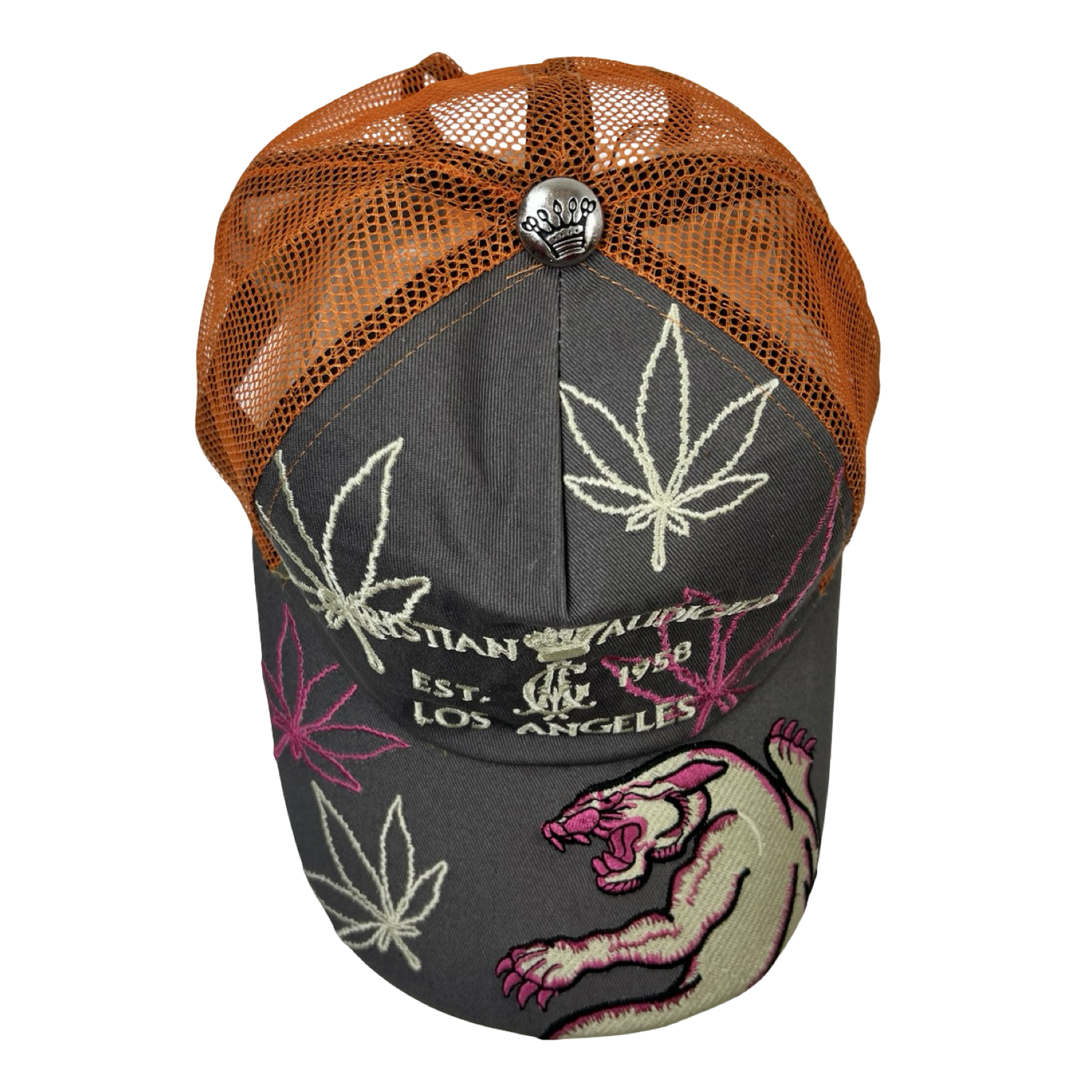 Y2K Christian Audigier Embroidered Panther Trucker Hat