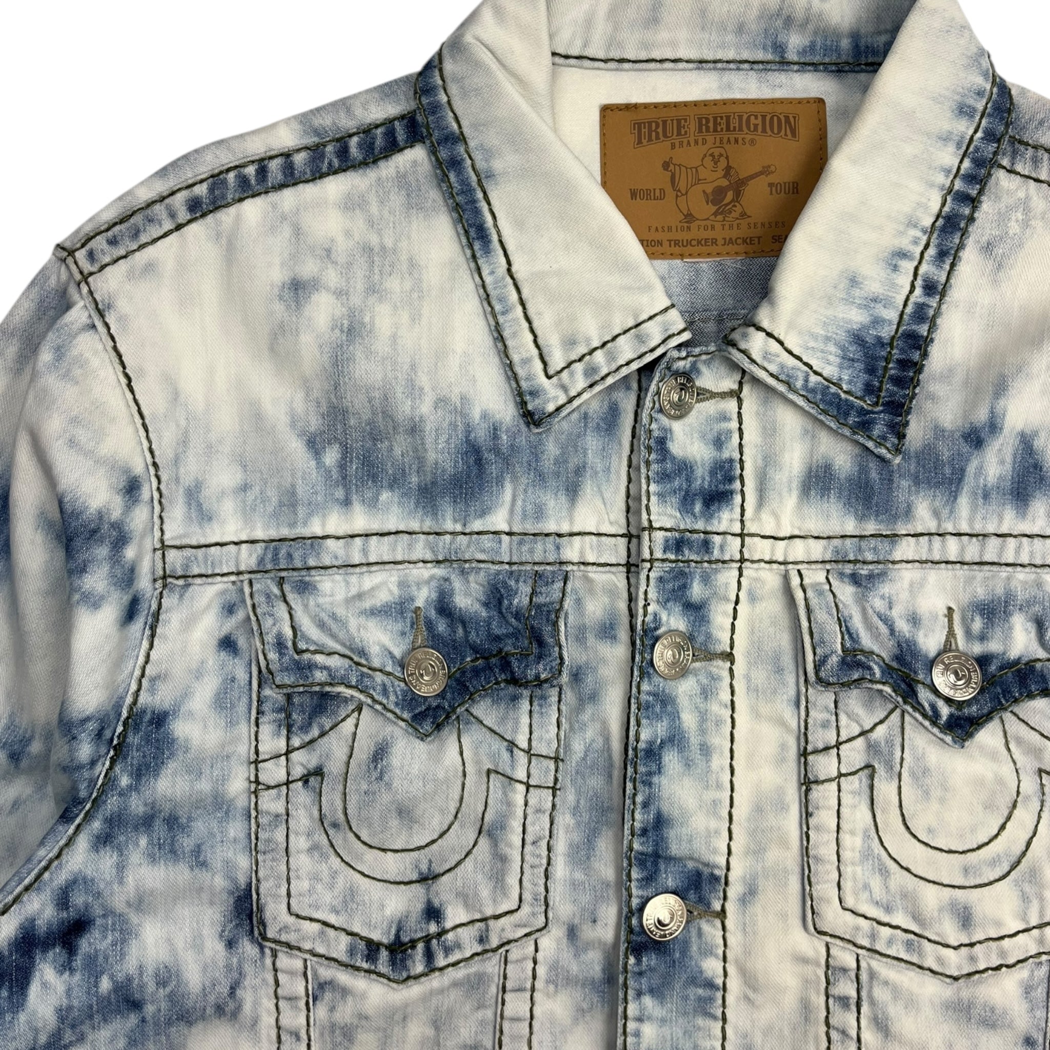 Vintage Y2K True Religion Acid Wash Denim Trucker Jacket