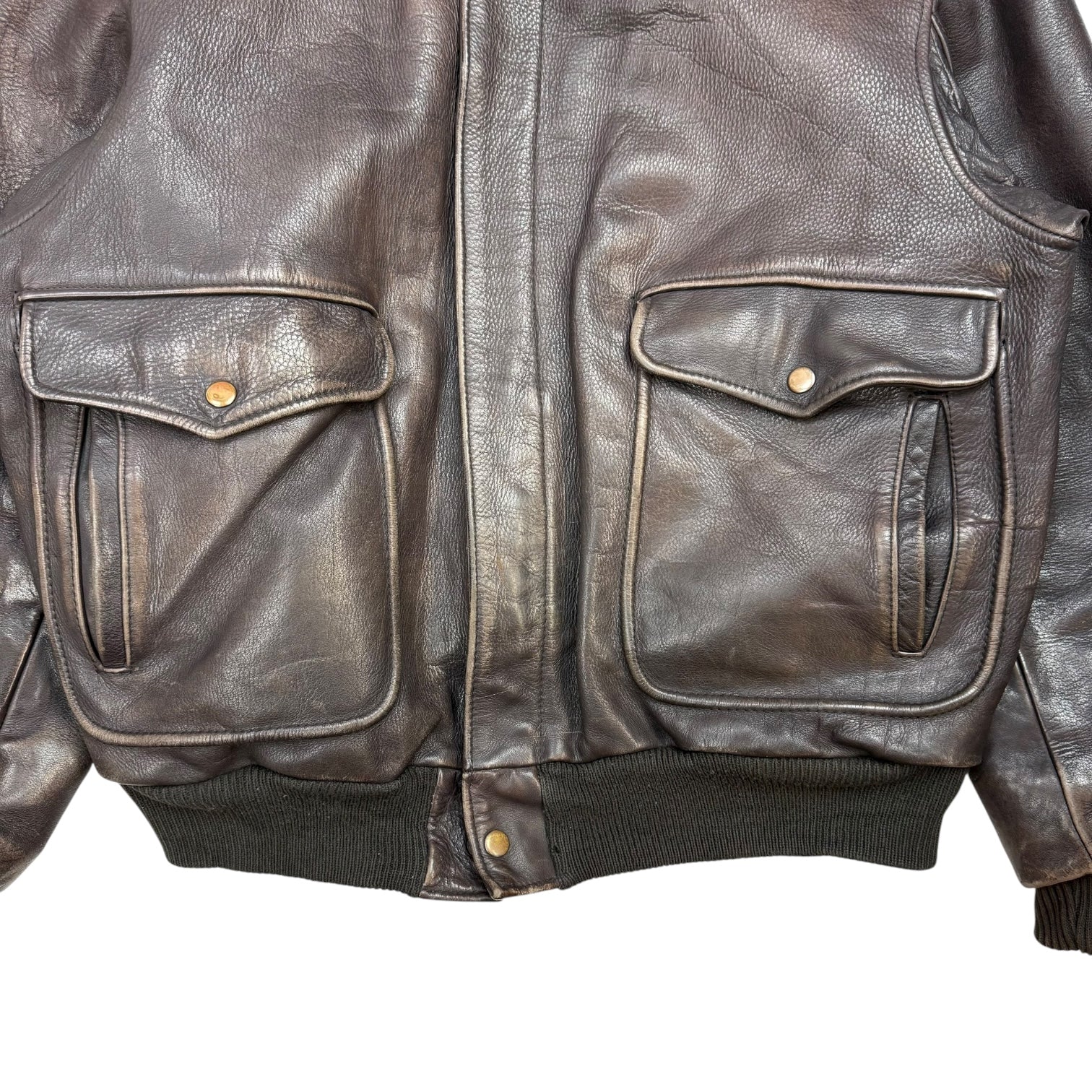 Vintage Leather Bomber Jacket Brown