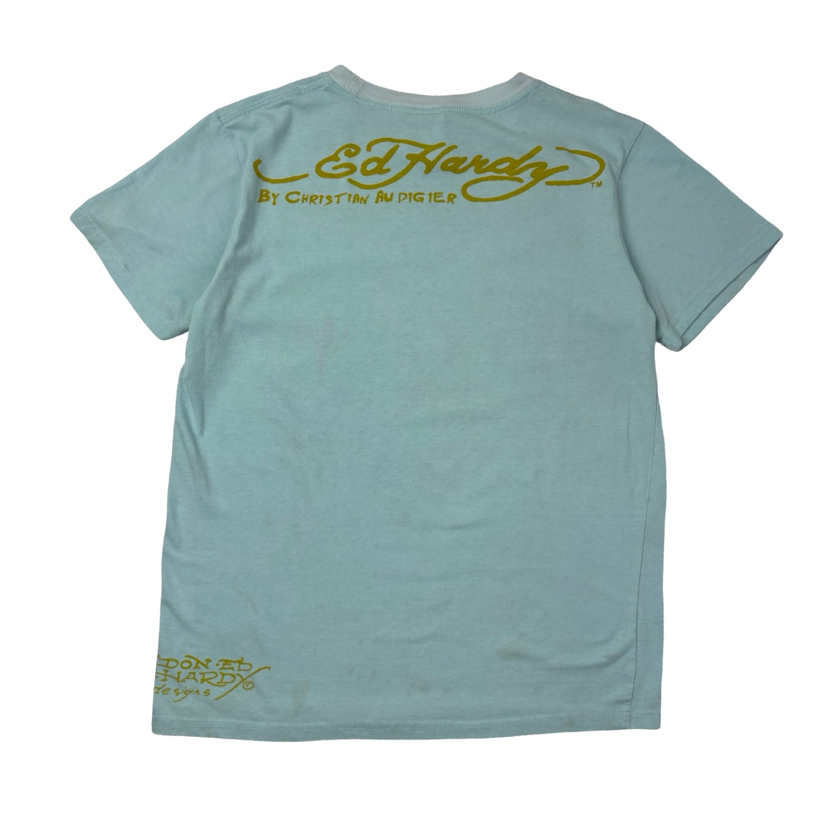 Y2K Ed Hardy Mermaid Rhinestone T-Shirt Blue Aqua