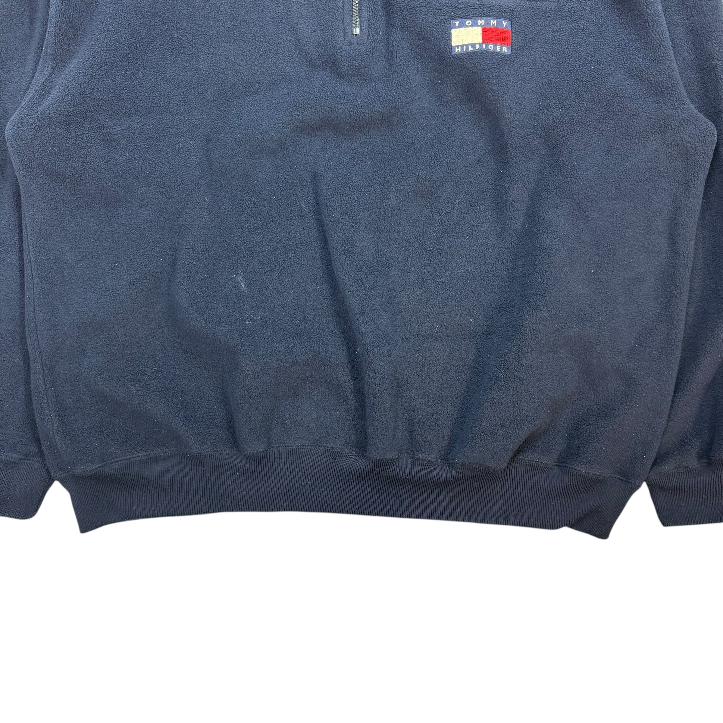 Vintage Tommy Hilfiger Quarter Zip Thermal Fleece Navy Blue Red