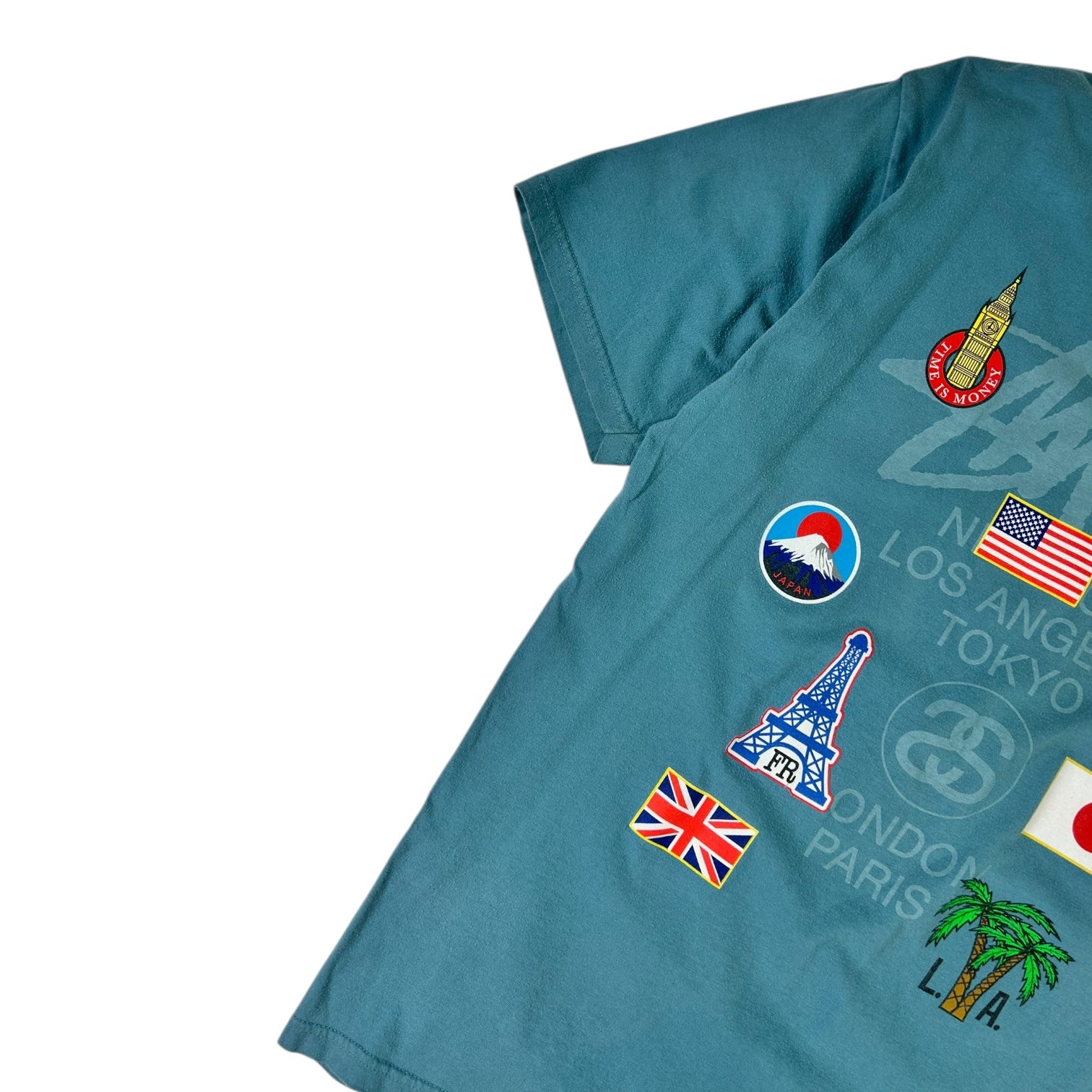 Stussy Worldwide Tour Flags T-Shirt Teal