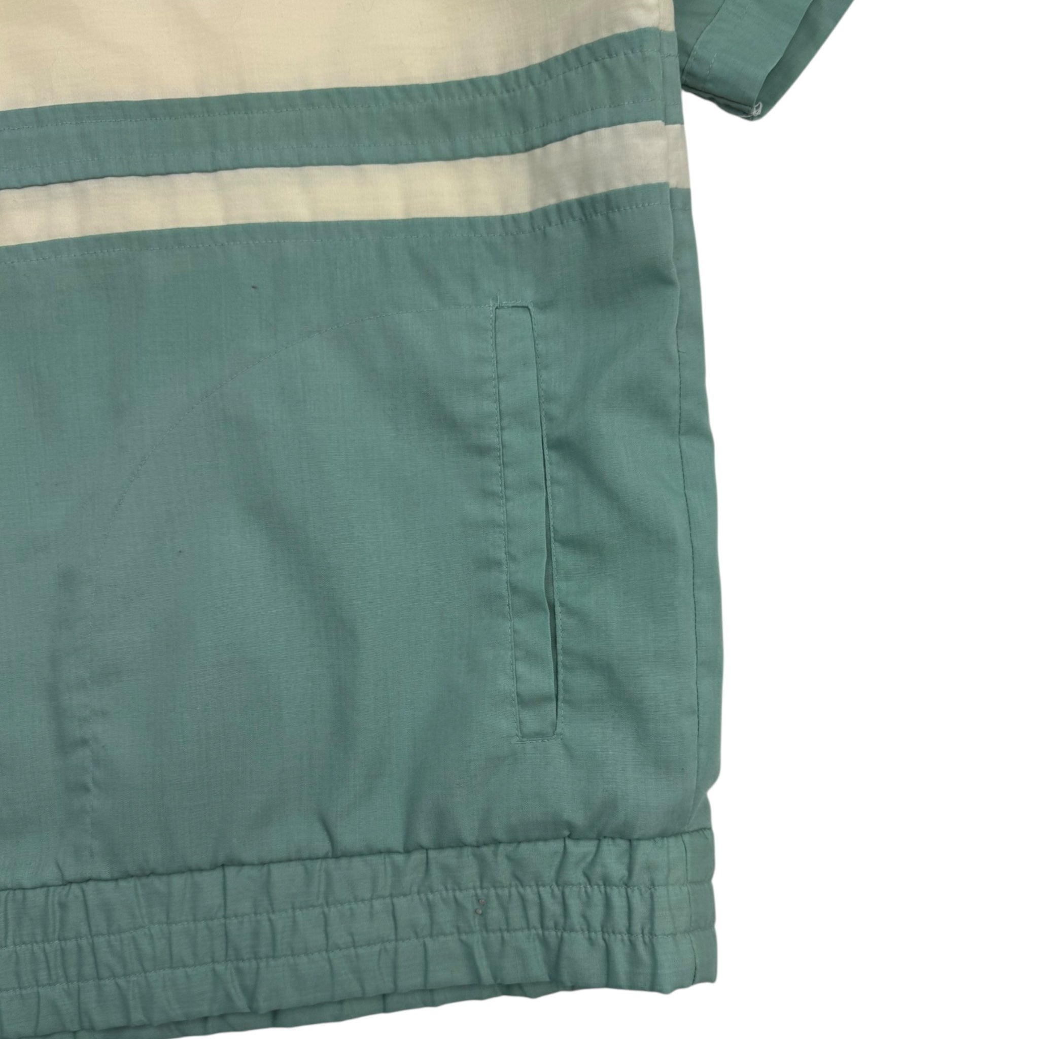 Vintage Pocketed Poplin Collared Pullover Shirt Pale Teal