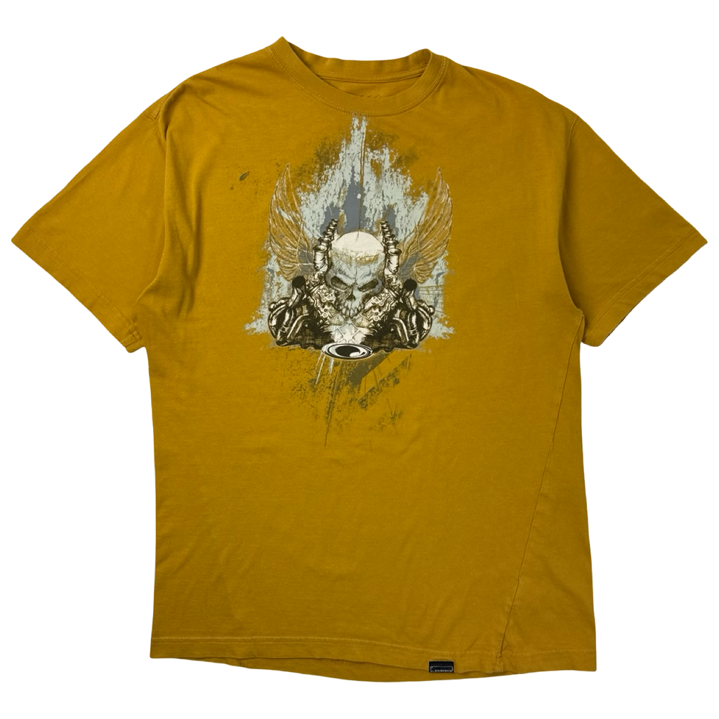 メンズウェア OAKLEY SKULL DOUBLE BRASSARD SHIRTS Y2K Oakley Skull & Motor Cyber T-Shirt Mustard
