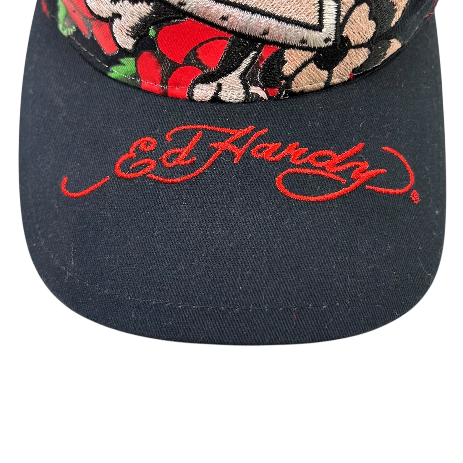Vintage Y2K Ed Hardy Embroidered Heart Snapback Hat Red/Black