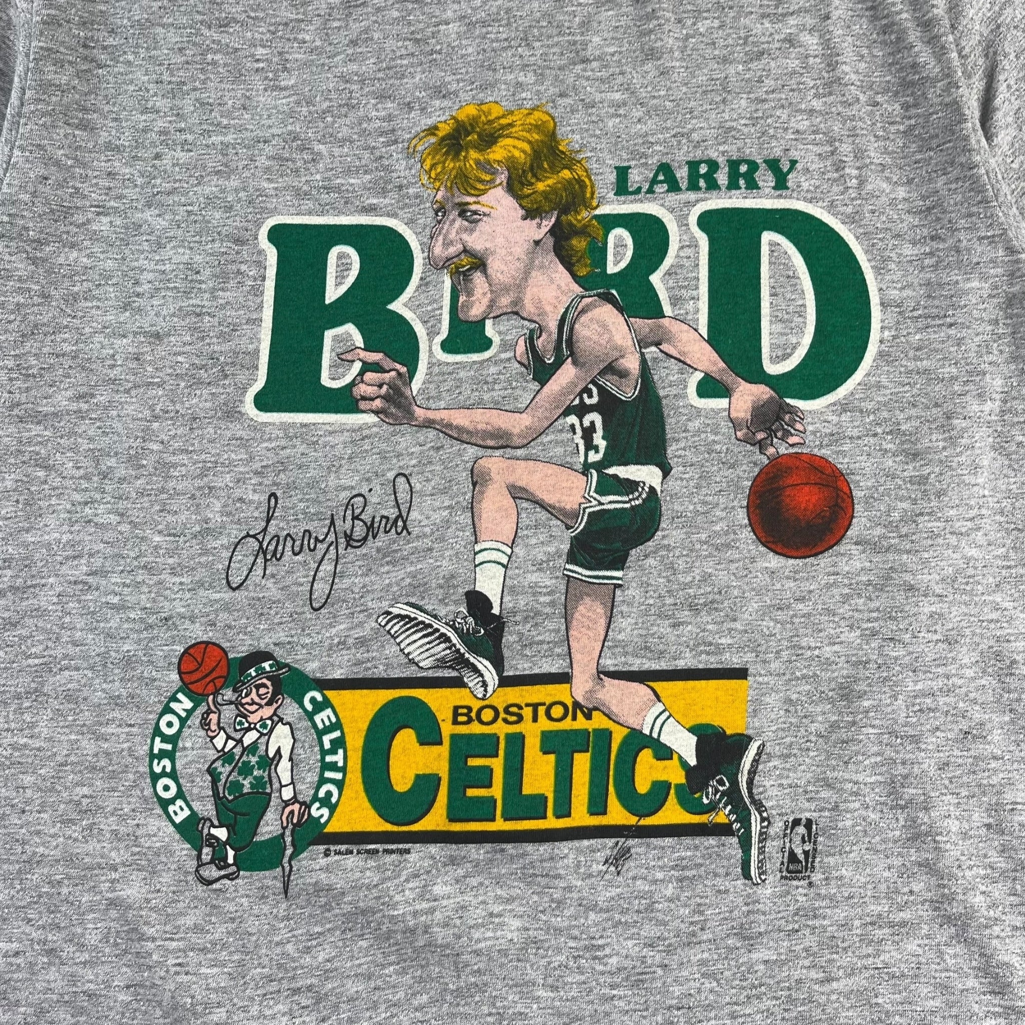 Vintage Boston Celtics Larry Bird Caricature T-Shirt Grey