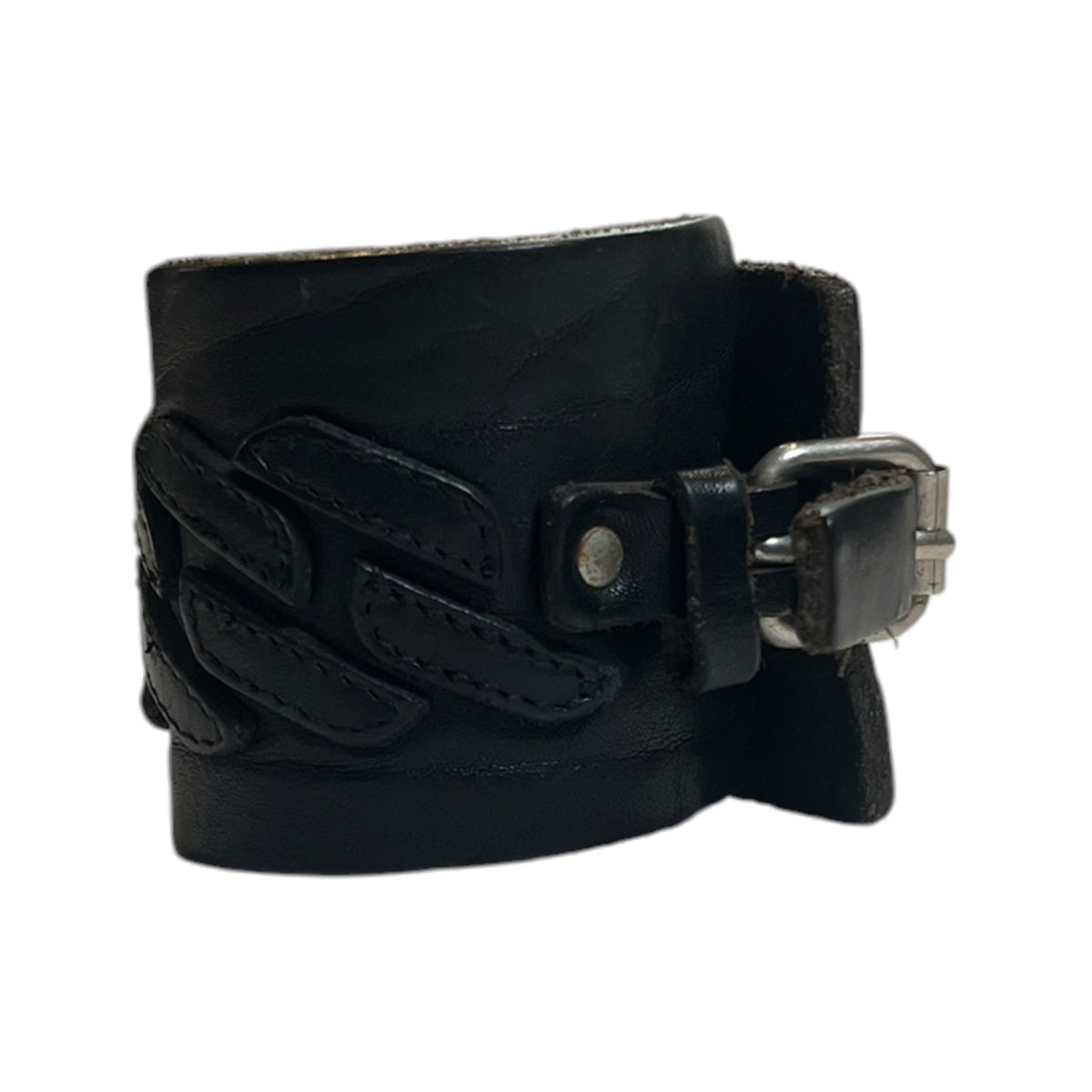 Black Woven / Braided Leather Cuff Wristband Bracelet