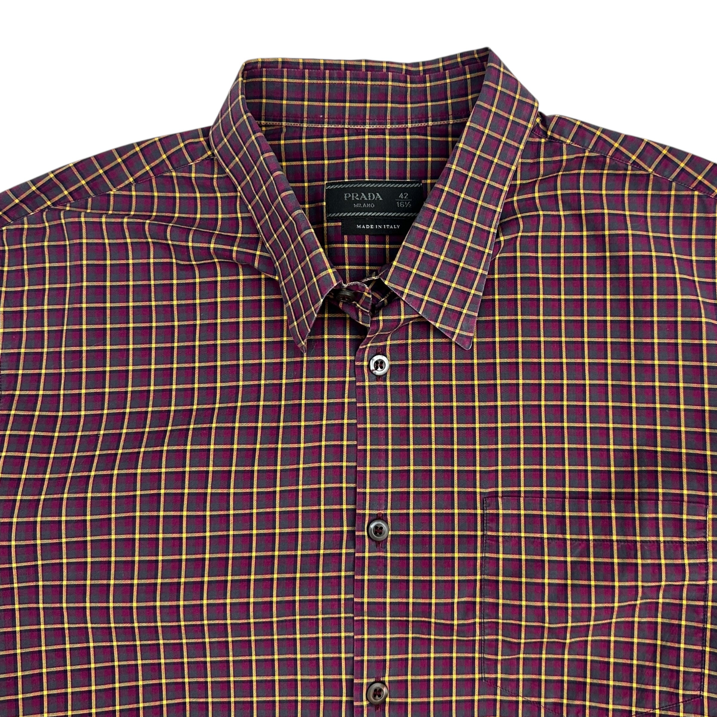 Prada Casual Plaid Button Up Maroon