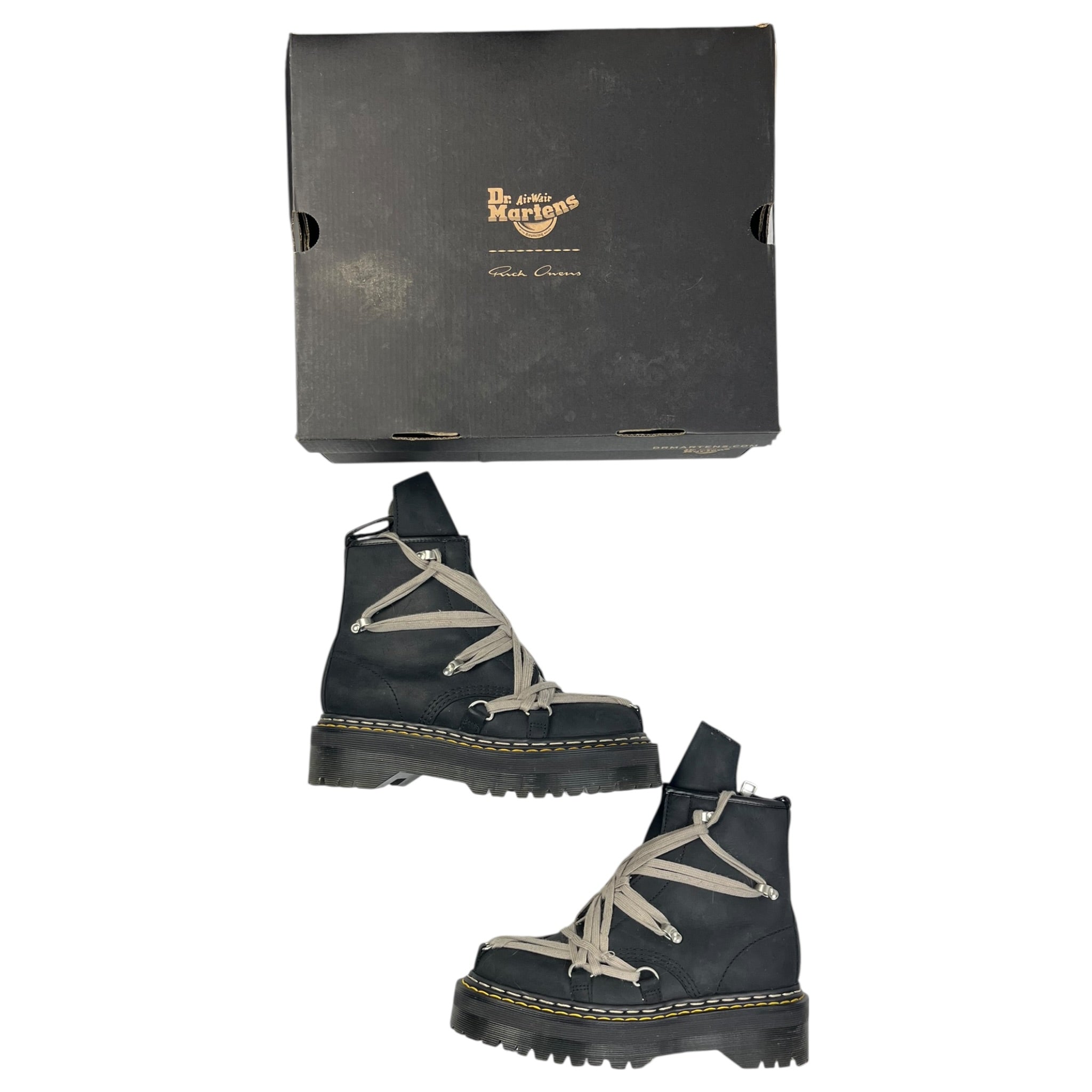 (W) Rick Owens Dr Martens 1460 Quad Sole Megalace Boot Black (Used)