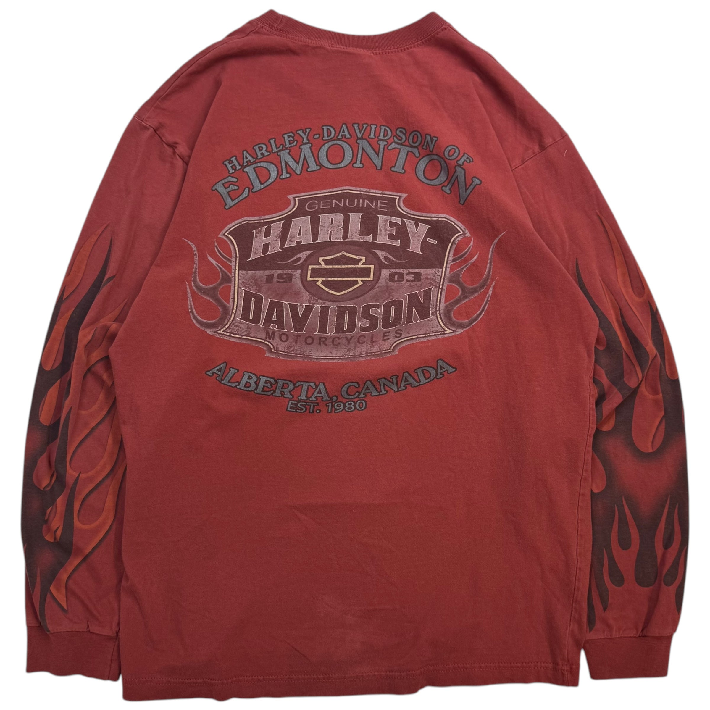 Vintage Harley Davidson Of Edmonton Flames L/S Tee Red