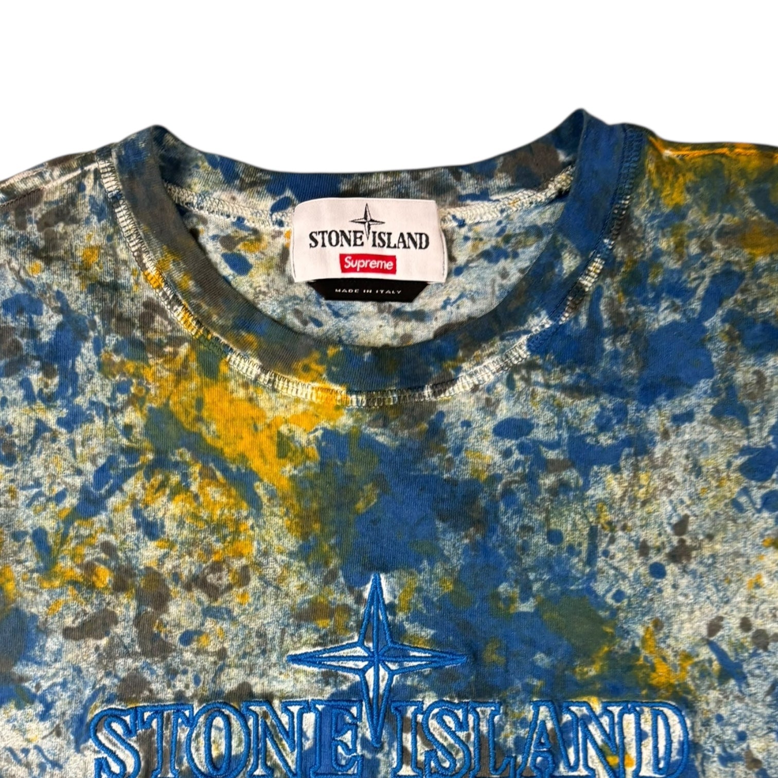 Supreme x Stone Island Embroidered Paint Ball T-Shirt Blue/Yellow
